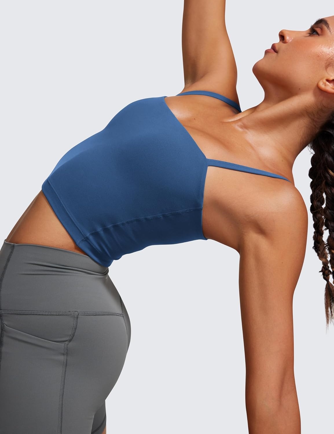 image:imageCRZ YOGA Butterluxe Cami Crop Tank Tops for Women Square Neck Adjustable Padded Longline Sports Bras Workout CamisolePitch Blue