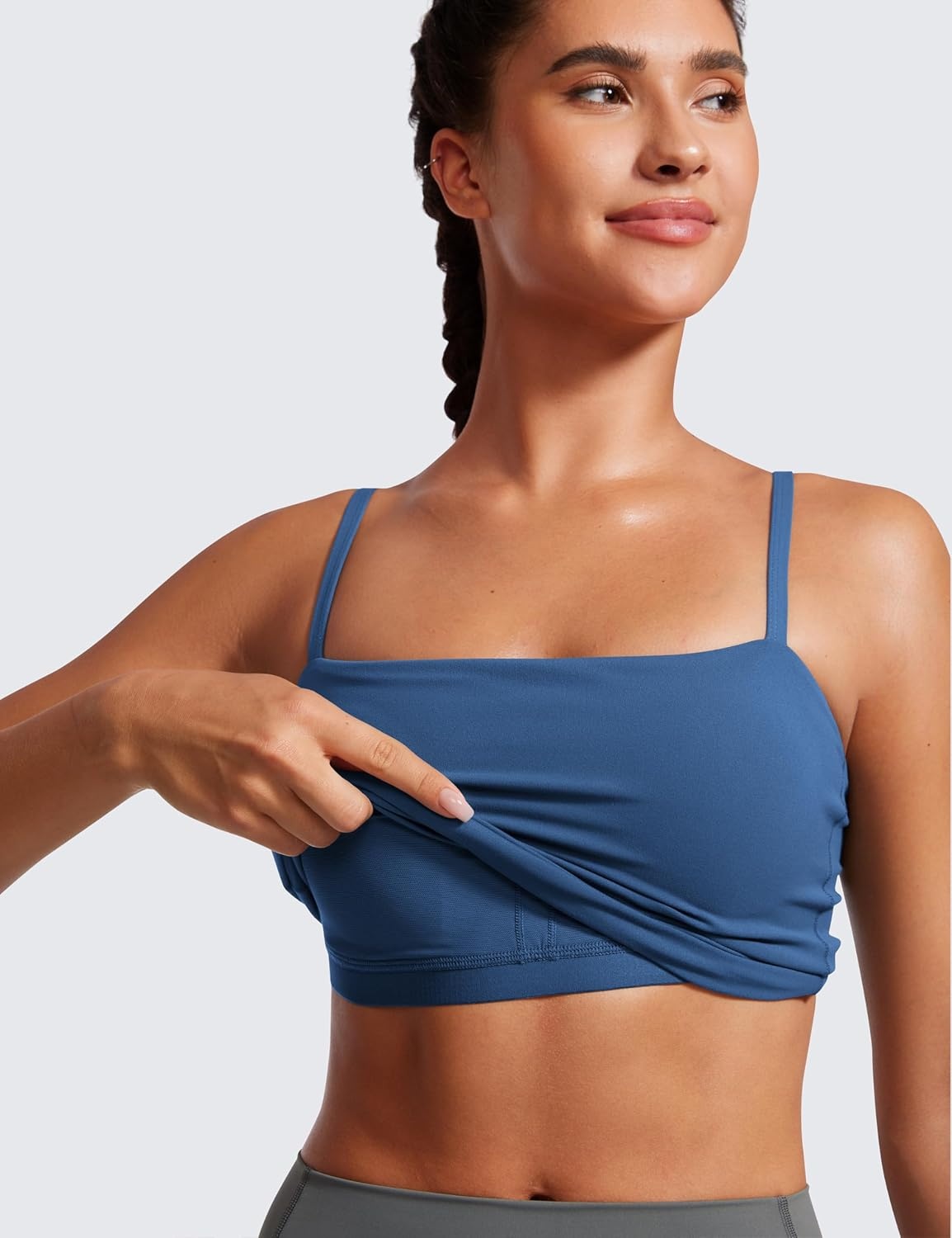 image:imageCRZ YOGA Butterluxe Cami Crop Tank Tops for Women Square Neck Adjustable Padded Longline Sports Bras Workout CamisolePitch Blue