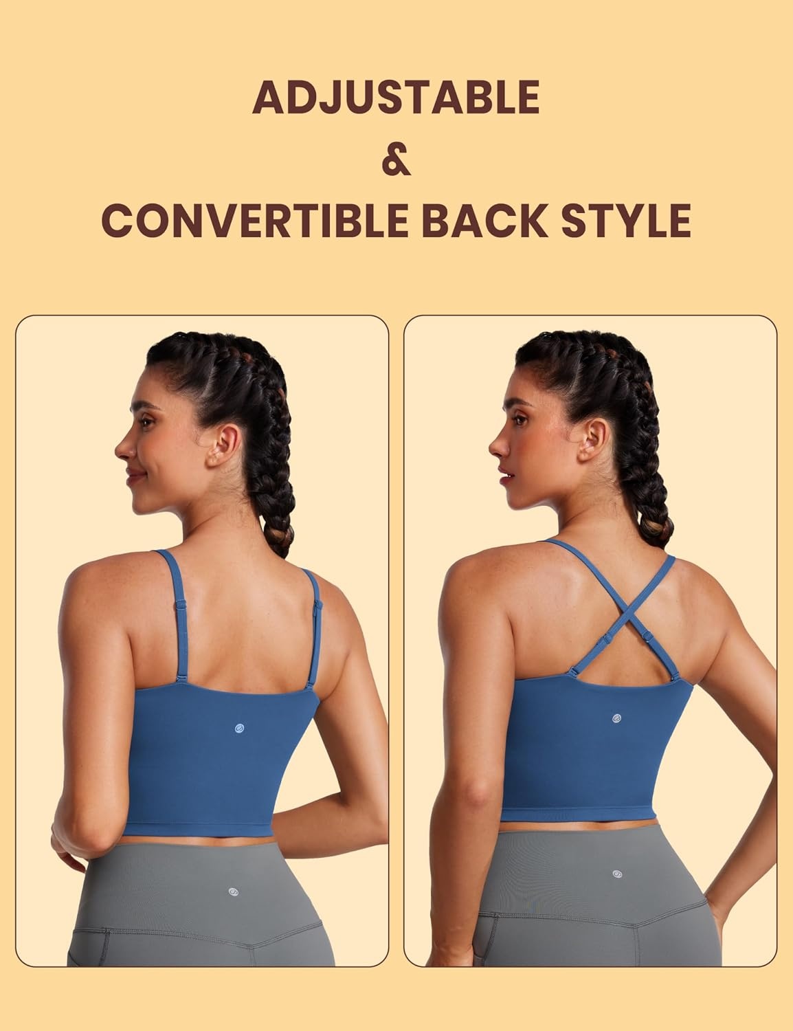 image:imageCRZ YOGA Butterluxe Cami Crop Tank Tops for Women Square Neck Adjustable Padded Longline Sports Bras Workout CamisolePitch Blue