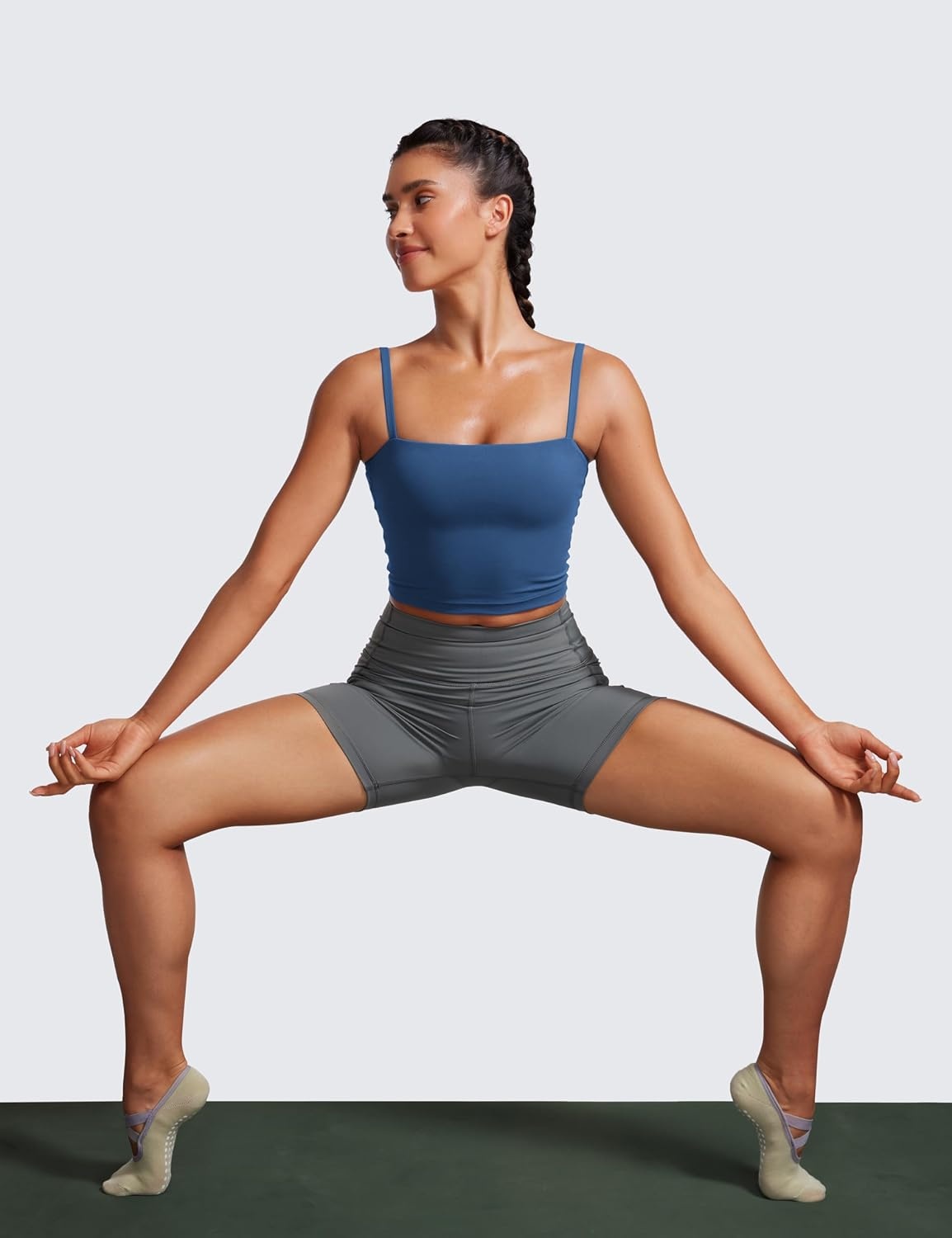 image:imageCRZ YOGA Butterluxe Cami Crop Tank Tops for Women Square Neck Adjustable Padded Longline Sports Bras Workout CamisolePitch Blue