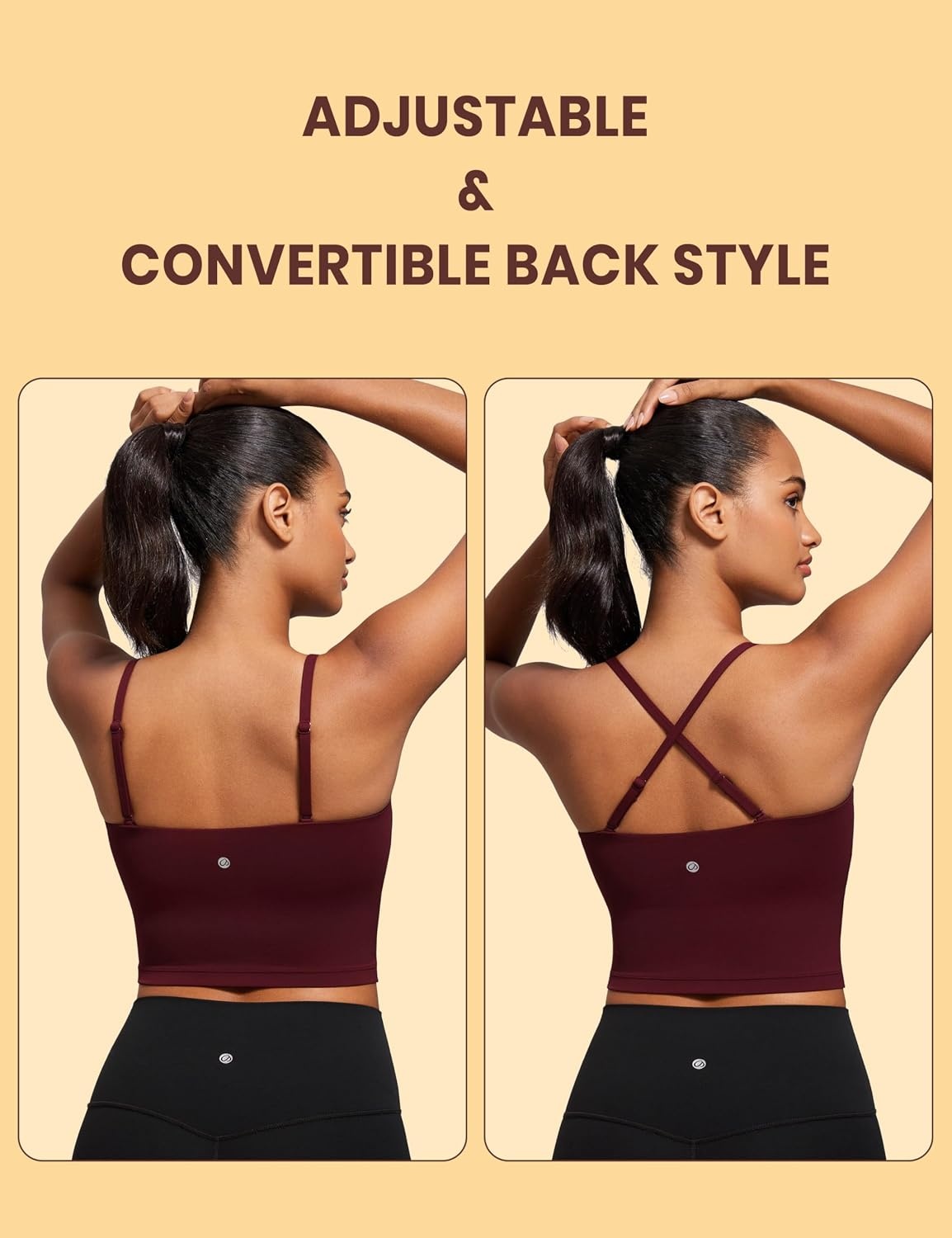 image:imageCRZ YOGA Butterluxe Cami Crop Tank Tops for Women Square Neck Adjustable Padded Longline Sports Bras Workout CamisoleRed Merlot