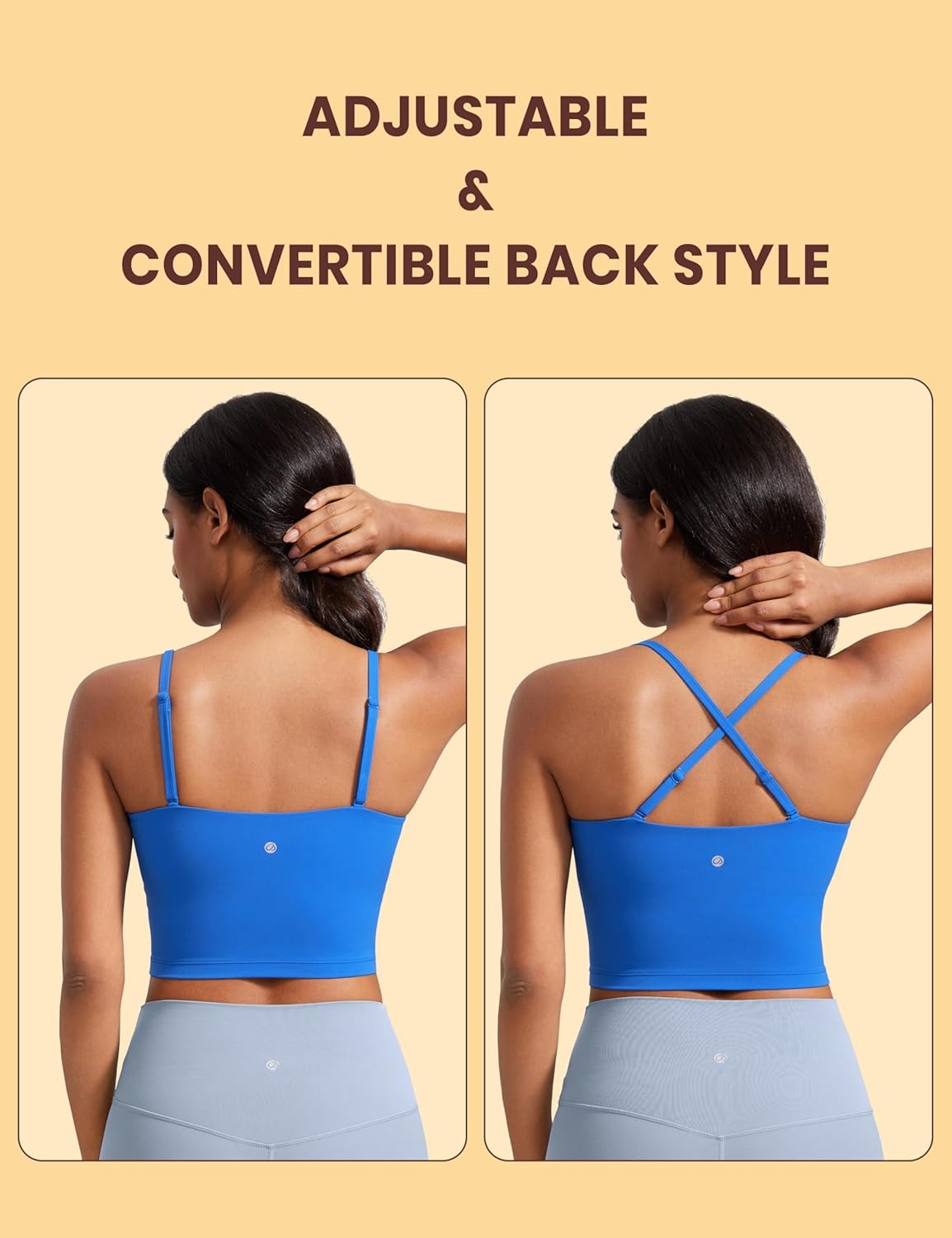 image:imageCRZ YOGA Butterluxe Cami Crop Tank Tops for Women Square Neck Adjustable Padded Longline Sports Bras Workout CamisoleSparkle Blue