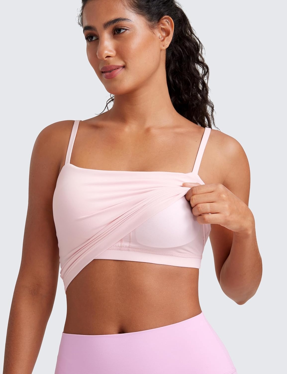 image:imageCRZ YOGA Butterluxe Cami Crop Tank Tops for Women Square Neck Adjustable Padded Longline Sports Bras Workout CamisoleStrawberry Pink