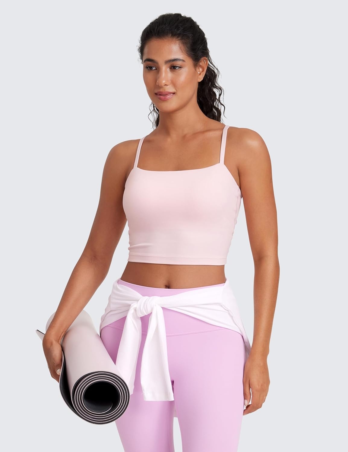 image:imageCRZ YOGA Butterluxe Cami Crop Tank Tops for Women Square Neck Adjustable Padded Longline Sports Bras Workout CamisoleStrawberry Pink