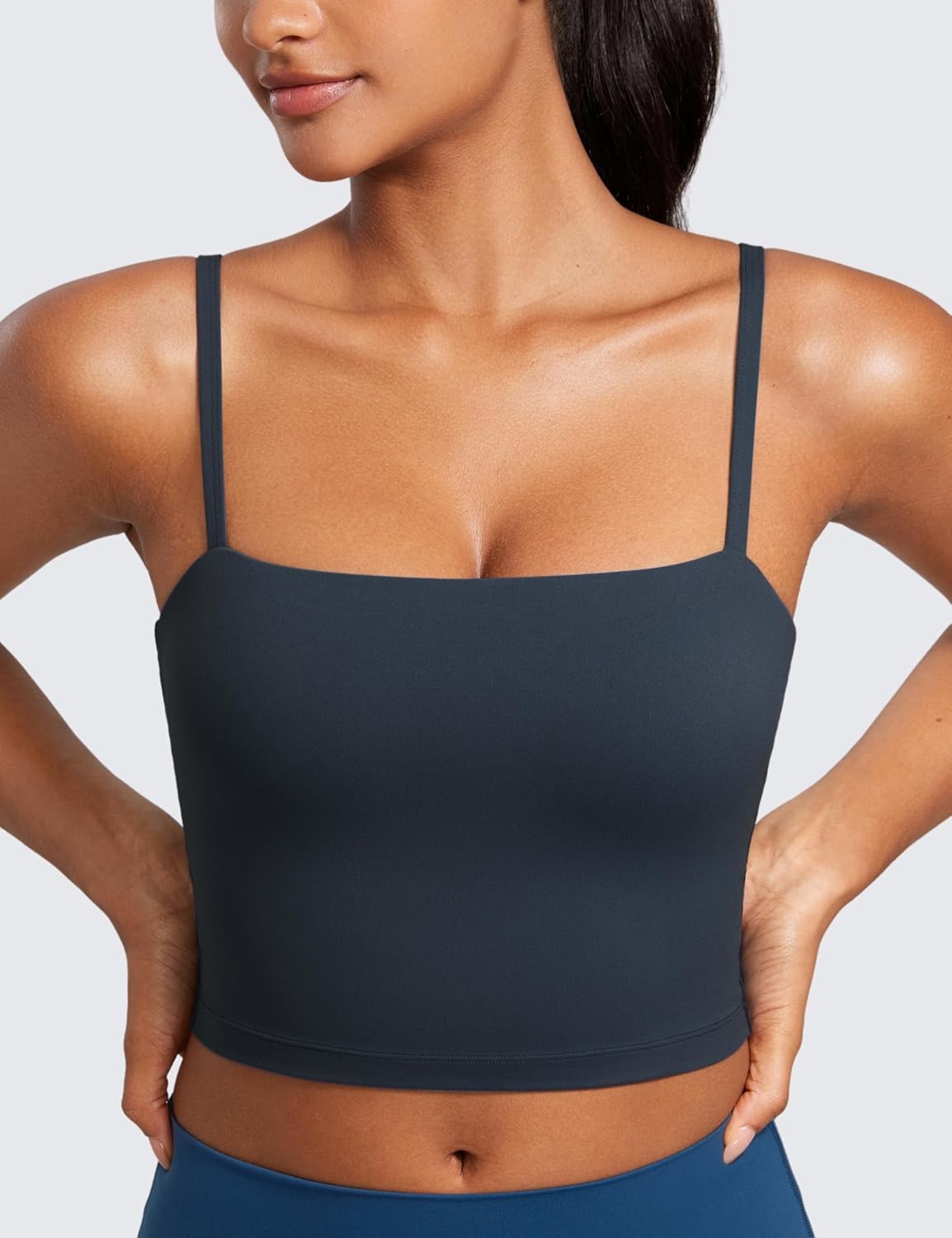 image:imageCRZ YOGA Butterluxe Cami Crop Tank Tops for Women Square Neck Adjustable Padded Longline Sports Bras Workout CamisoleTrue Navy