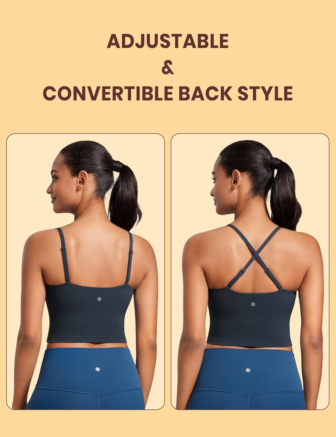 image:imageCRZ YOGA Butterluxe Cami Crop Tank Tops for Women Square Neck Adjustable Padded Longline Sports Bras Workout CamisoleTrue Navy