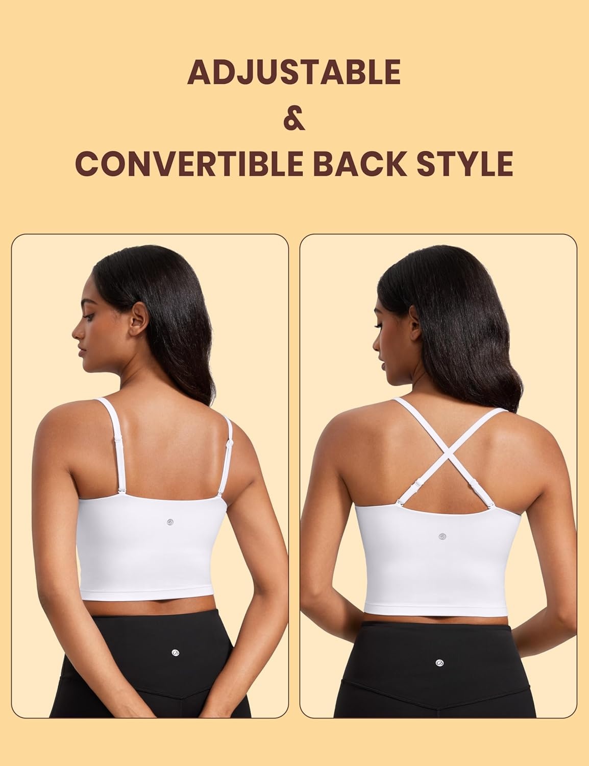 image:imageCRZ YOGA Butterluxe Cami Crop Tank Tops for Women Square Neck Adjustable Padded Longline Sports Bras Workout CamisoleWhite