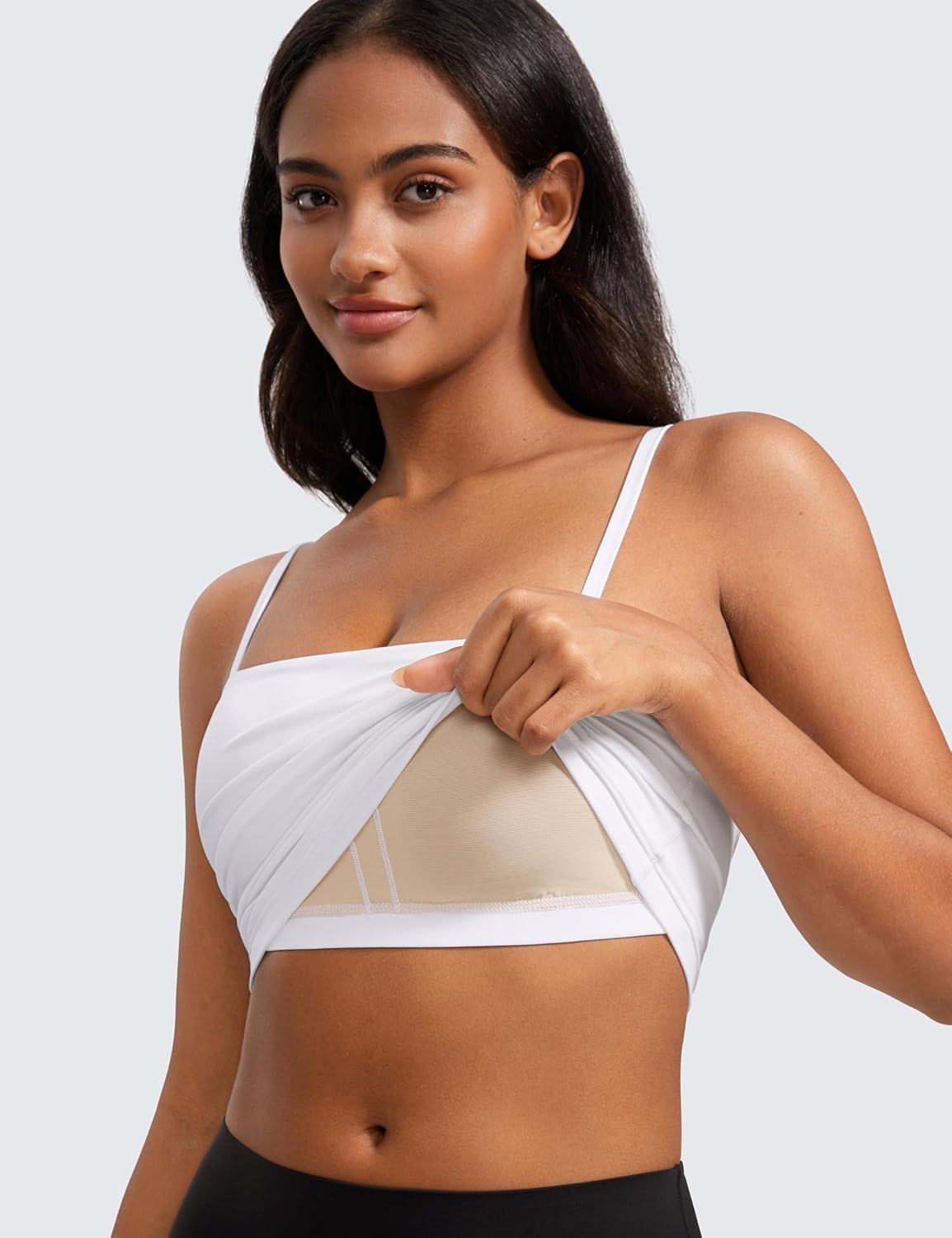 image:imageCRZ YOGA Butterluxe Cami Crop Tank Tops for Women Square Neck Adjustable Padded Longline Sports Bras Workout CamisoleWhite