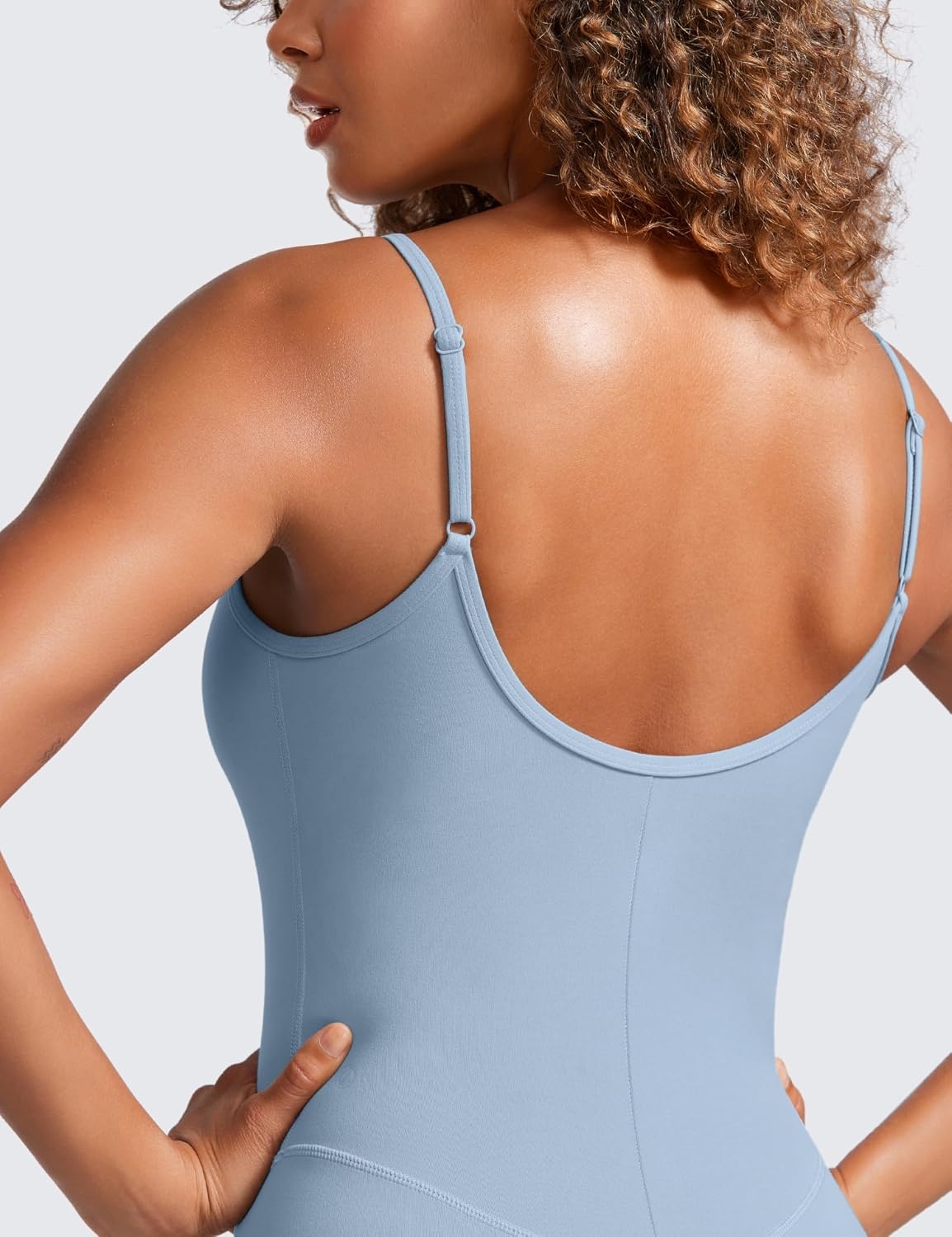 image:imageCRZ YOGA Butterluxe Cami Strap Jumpsuits for Women Adjustable Yoga Workout One Piece Tank Leggings Romper with Builtin BraCambric Blue