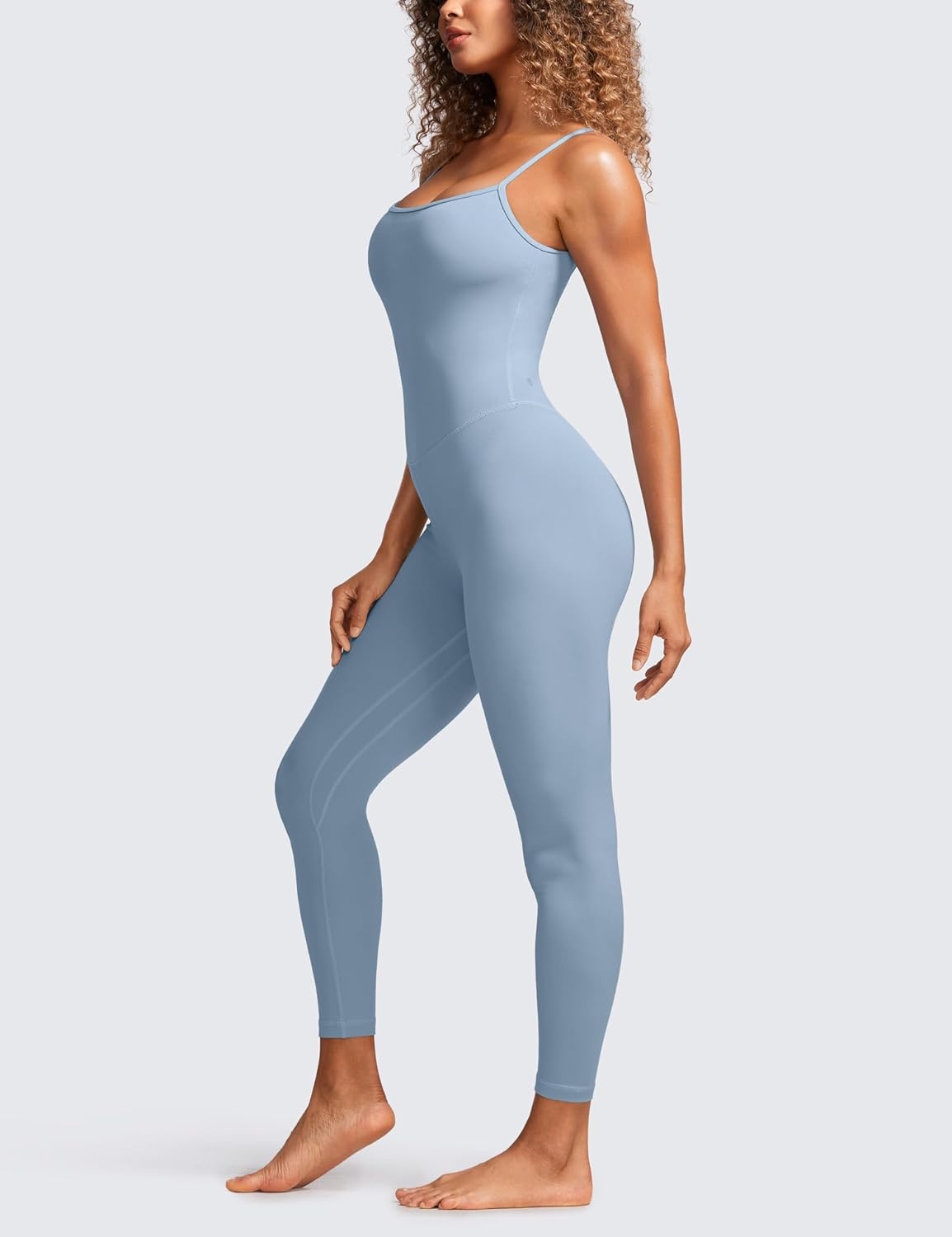image:imageCRZ YOGA Butterluxe Cami Strap Jumpsuits for Women Adjustable Yoga Workout One Piece Tank Leggings Romper with Builtin BraCambric Blue