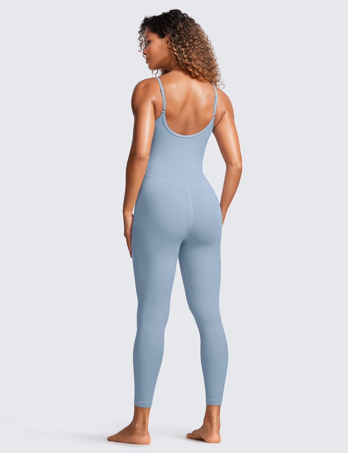 image:imageCRZ YOGA Butterluxe Cami Strap Jumpsuits for Women Adjustable Yoga Workout One Piece Tank Leggings Romper with Builtin BraCambric Blue