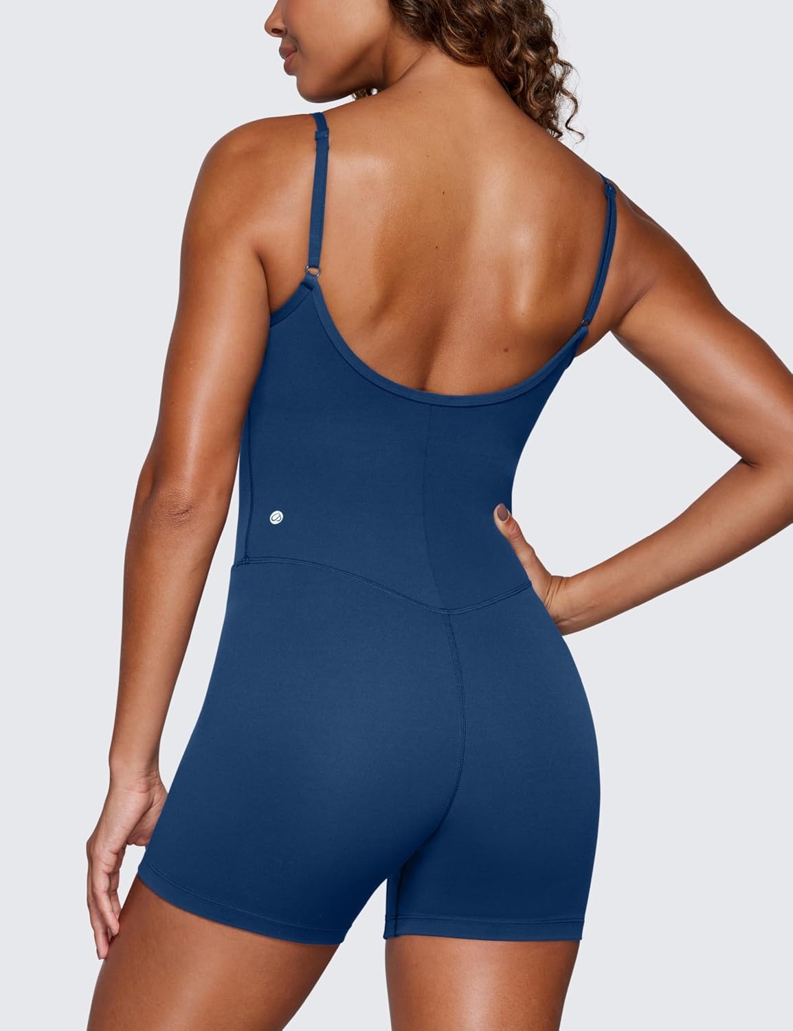 image:imageCRZ YOGA Butterluxe Cami Strap Rompers for Women Adjustable Sleeveless One Piece Yoga Jumpsuits Bodysuit Shorts PaddedFrench Navy