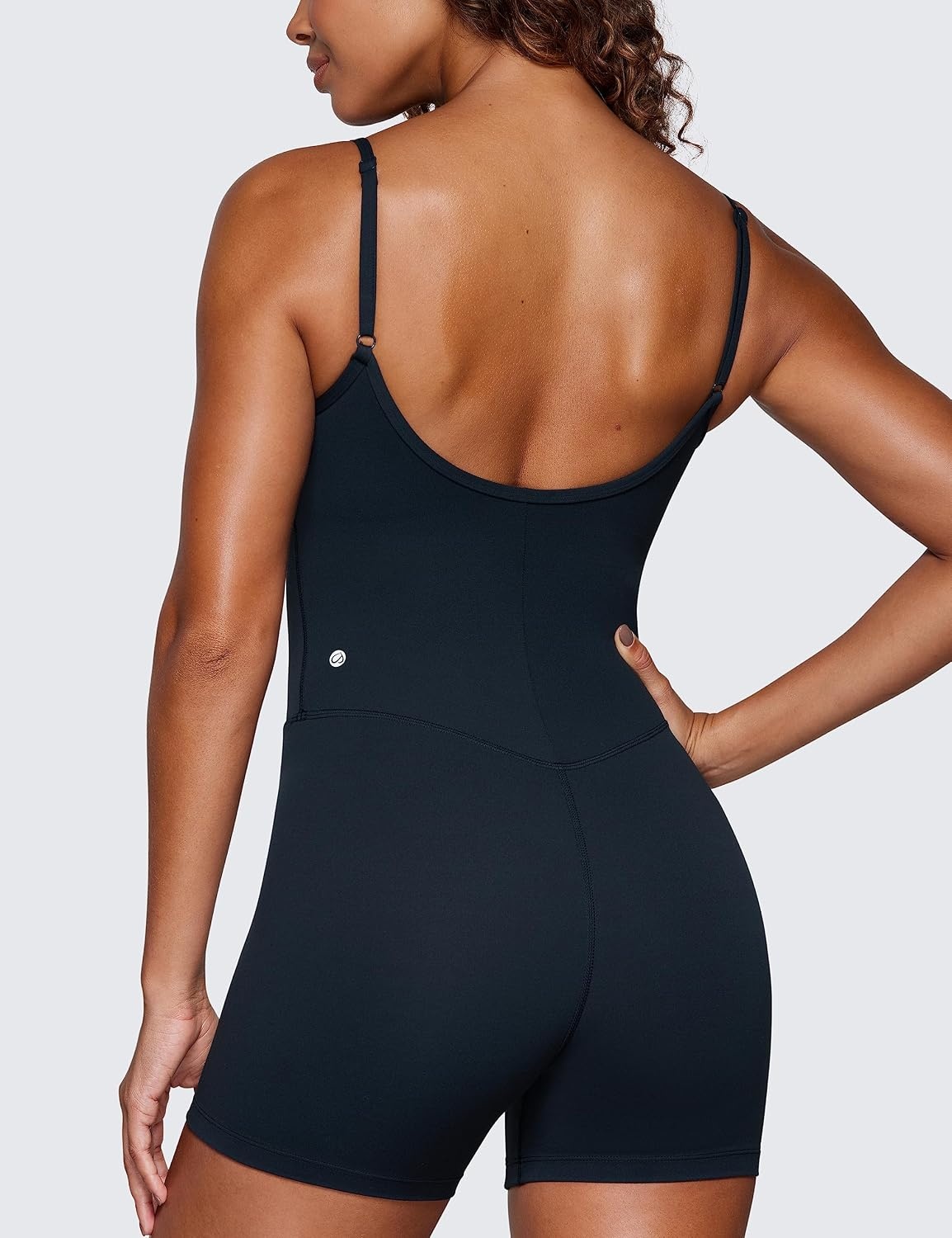 image:imageCRZ YOGA Butterluxe Cami Strap Rompers for Women Adjustable Sleeveless One Piece Yoga Jumpsuits Bodysuit Shorts PaddedTrue Navy