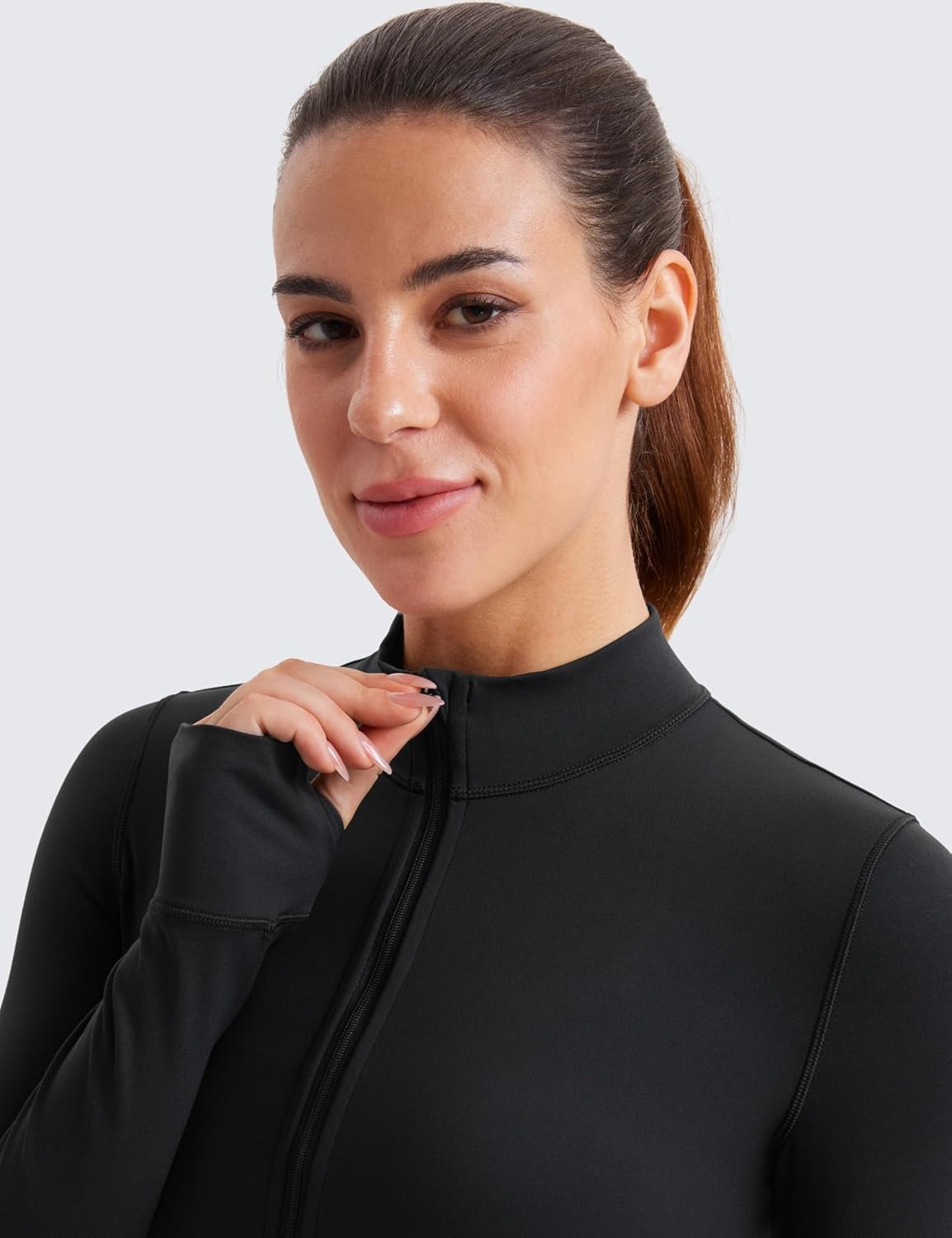 image:imageCRZ YOGA Butterluxe Cropped Athletic Jackets for Women Full Zip Up Track Tops with Thumb Holes PocketsBlack