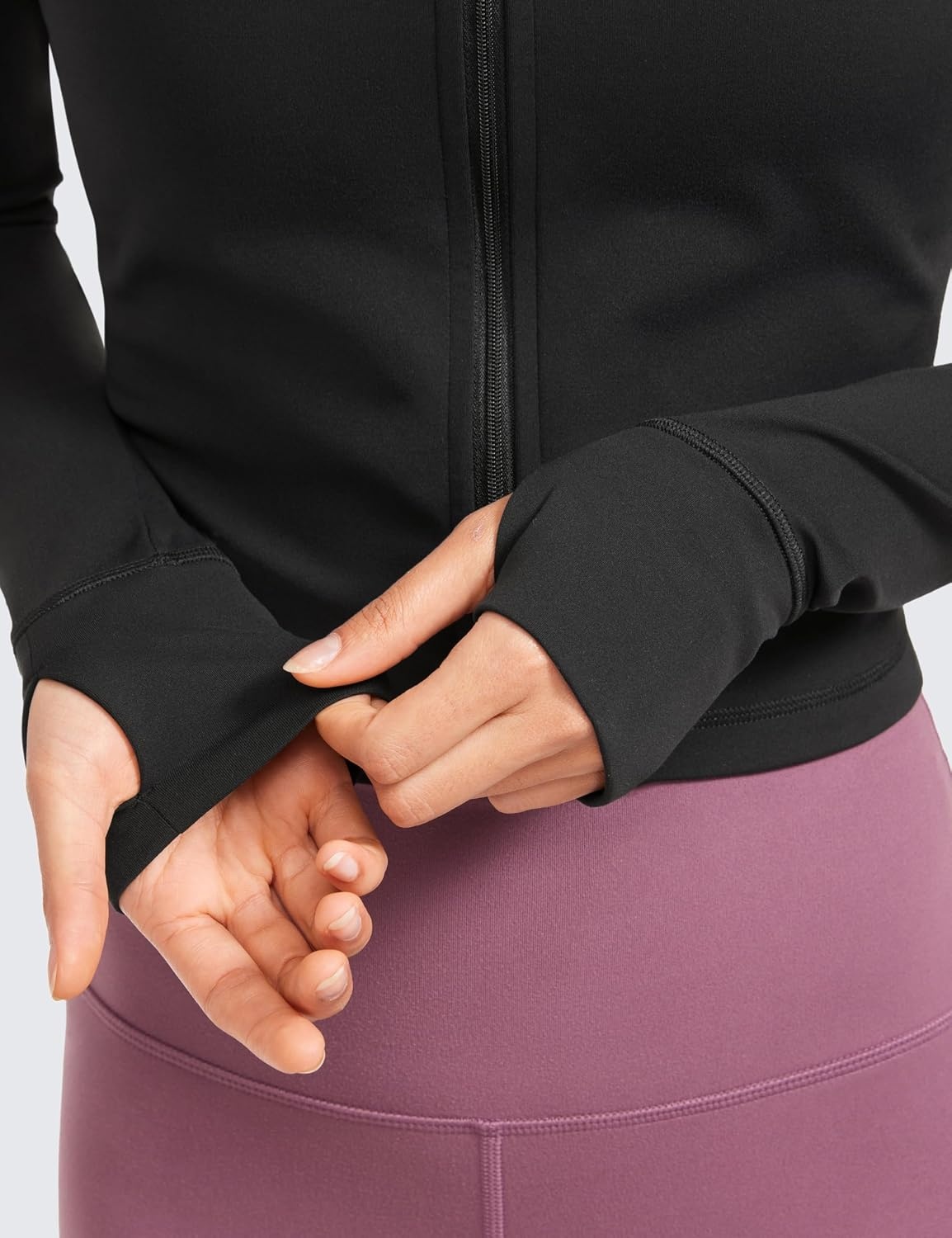 image:imageCRZ YOGA Butterluxe Cropped Athletic Jackets for Women Full Zip Up Track Tops with Thumb Holes PocketsBlack
