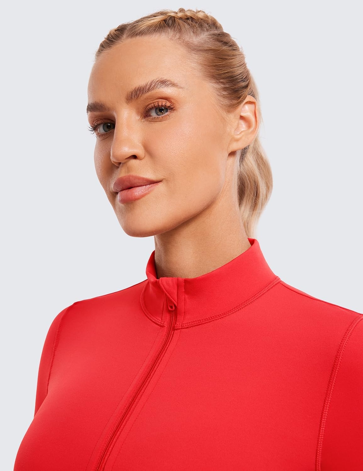 image:imageCRZ YOGA Butterluxe Cropped Athletic Jackets for Women Full Zip Up Track Tops with Thumb Holes PocketsDeep Red