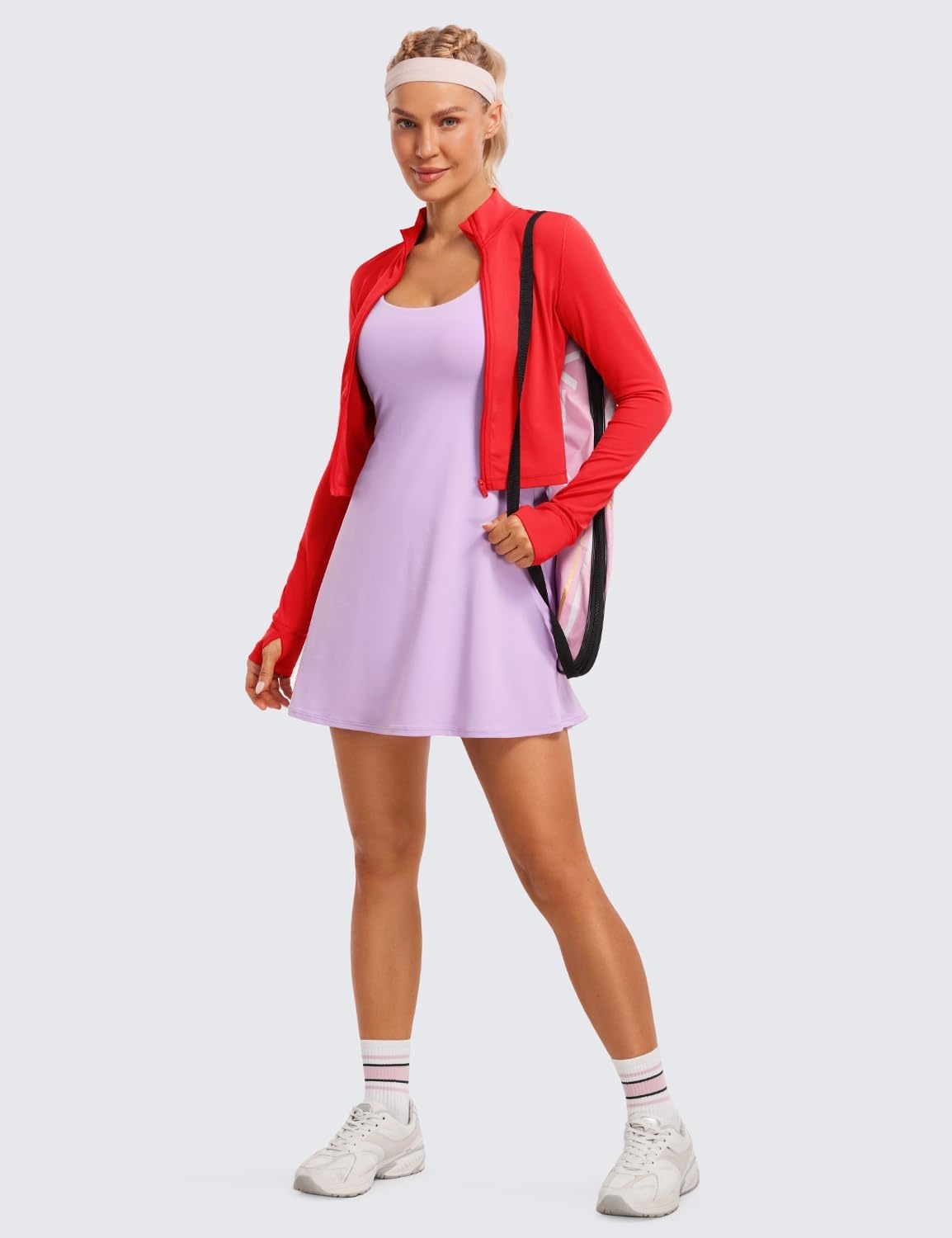 image:imageCRZ YOGA Butterluxe Cropped Athletic Jackets for Women Full Zip Up Track Tops with Thumb Holes PocketsDeep Red