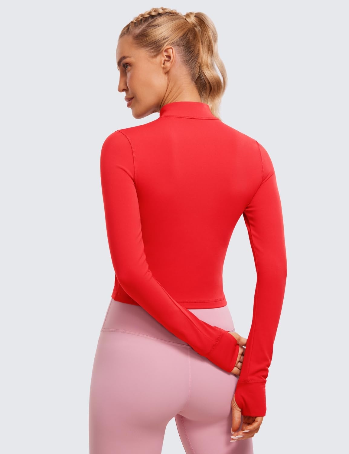 image:imageCRZ YOGA Butterluxe Cropped Athletic Jackets for Women Full Zip Up Track Tops with Thumb Holes PocketsDeep Red