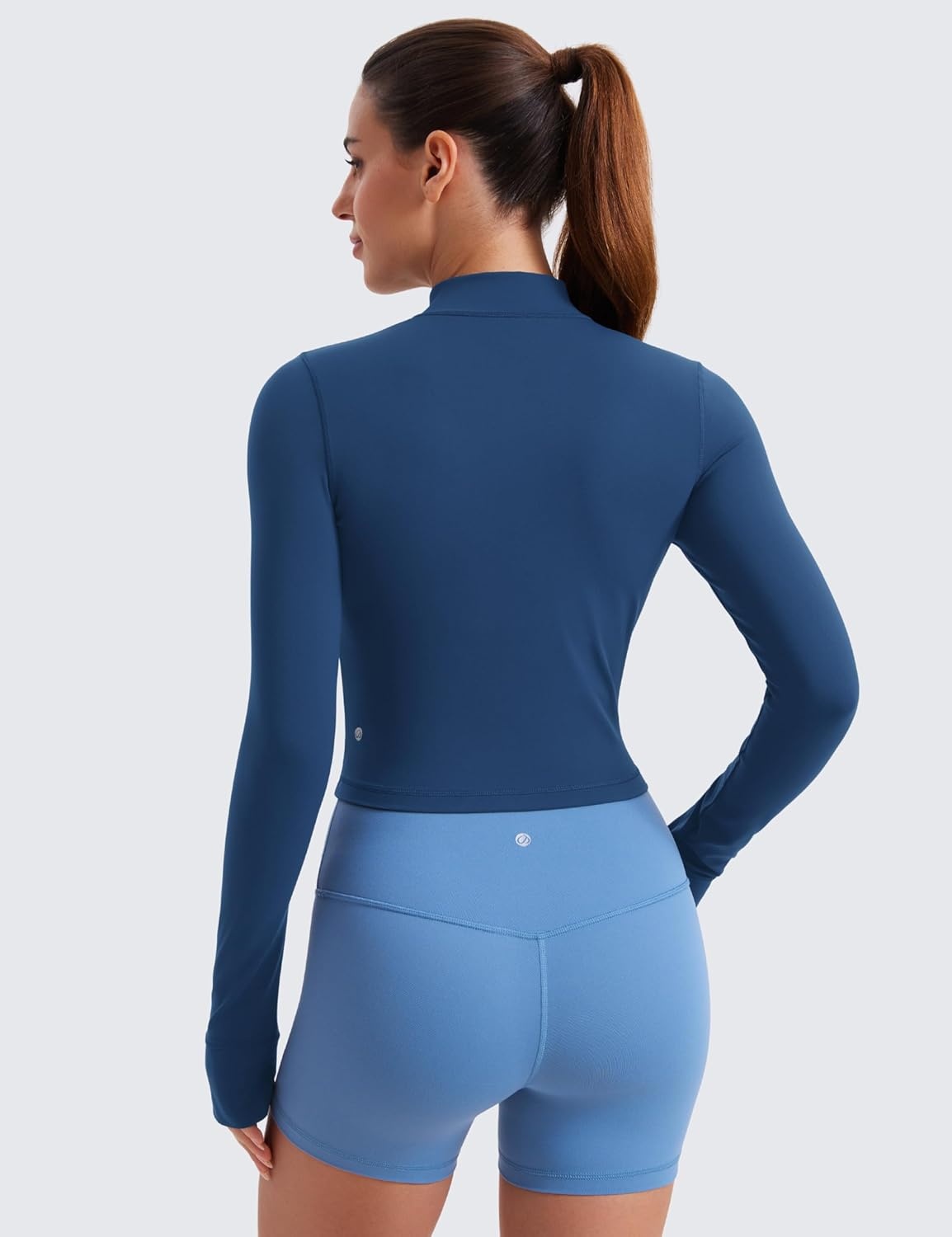 image:imageCRZ YOGA Butterluxe Cropped Athletic Jackets for Women Full Zip Up Track Tops with Thumb Holes PocketsFrench Navy
