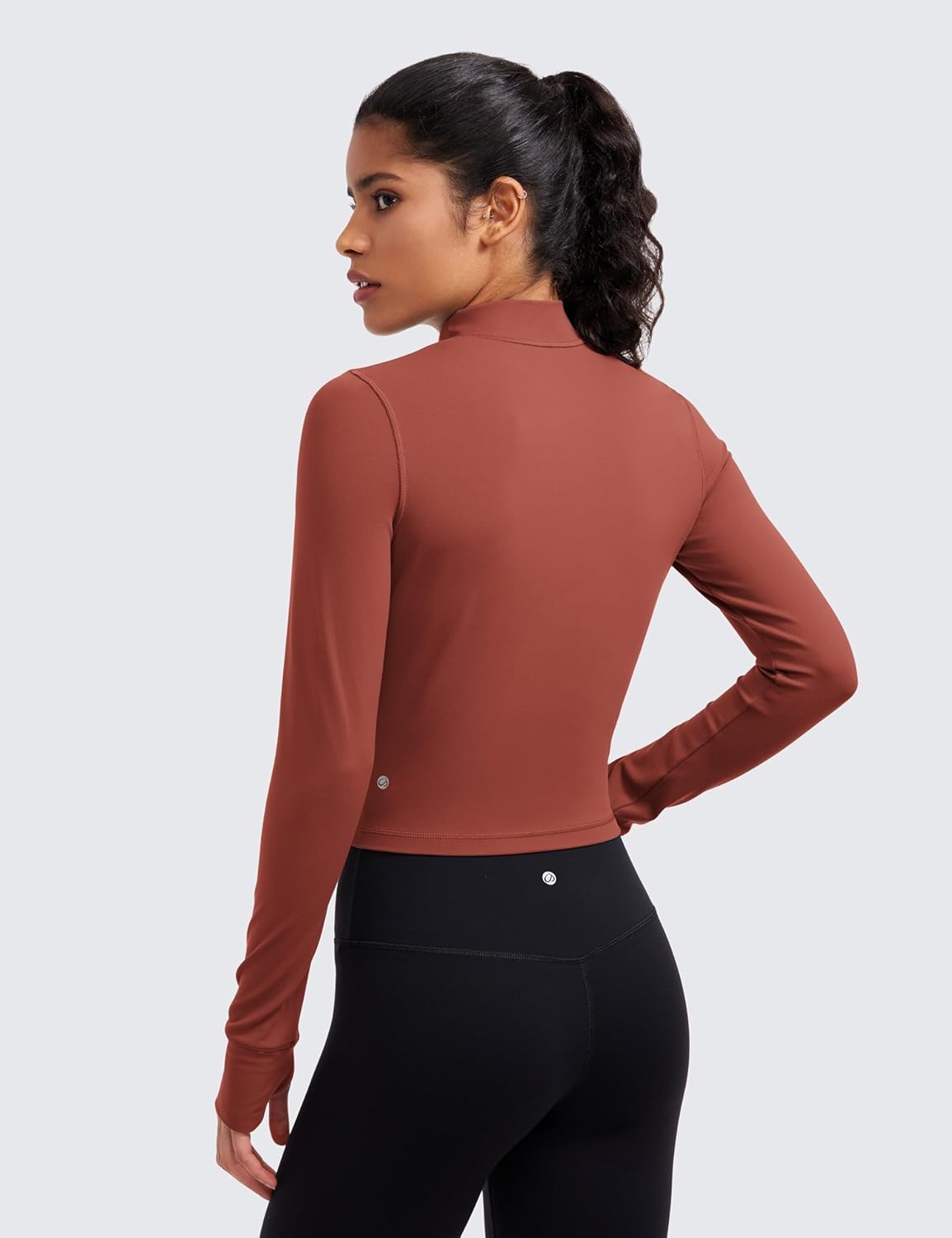 image:imageCRZ YOGA Butterluxe Cropped Athletic Jackets for Women Full Zip Up Track Tops with Thumb Holes PocketsJujube Brown