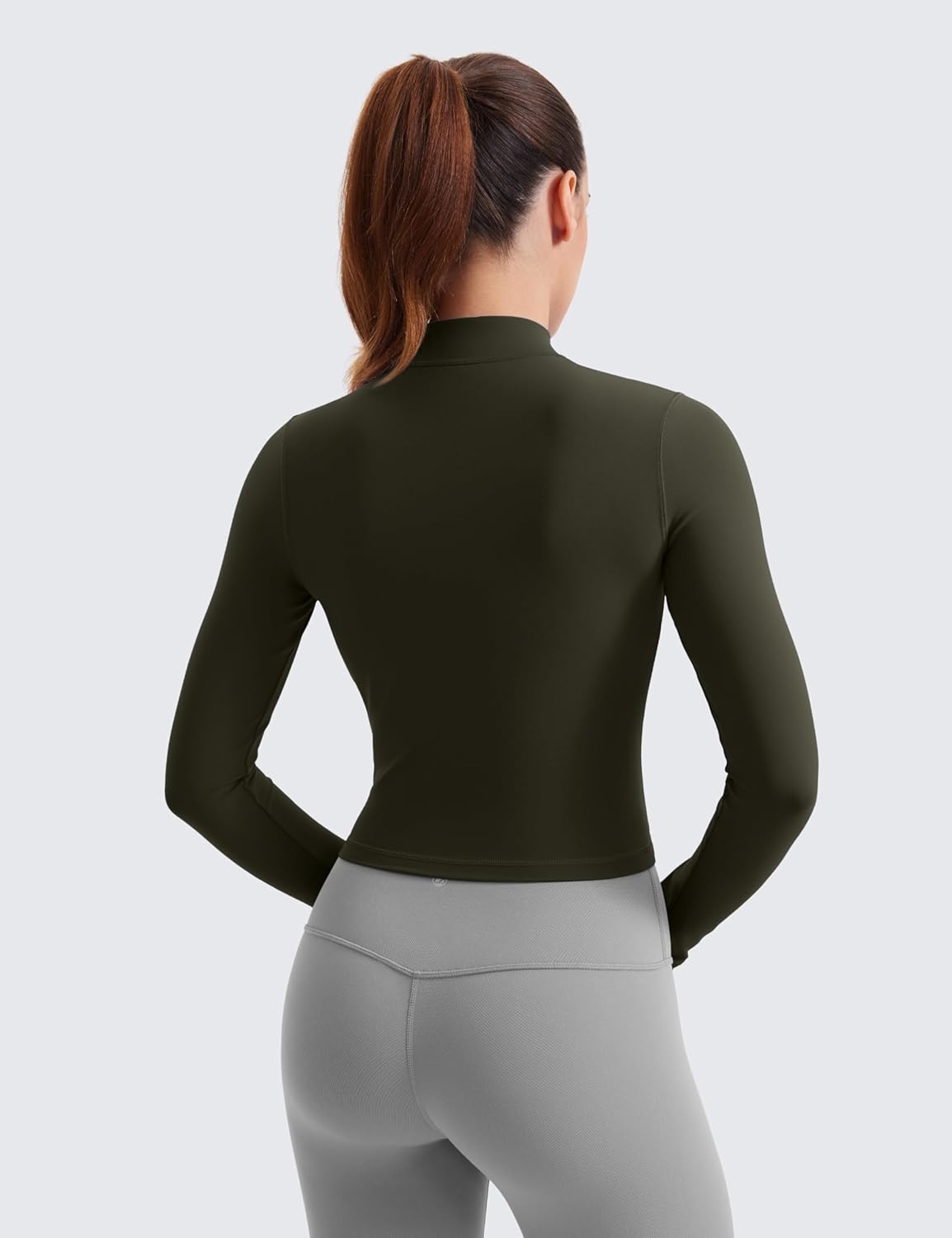 image:imageCRZ YOGA Butterluxe Cropped Athletic Jackets for Women Full Zip Up Track Tops with Thumb Holes PocketsOlive Green
