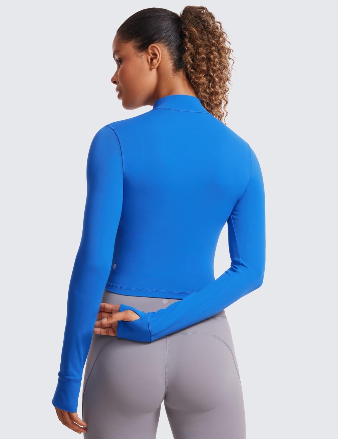 image:imageCRZ YOGA Butterluxe Cropped Athletic Jackets for Women Full Zip Up Track Tops with Thumb Holes PocketsSparkle Blue