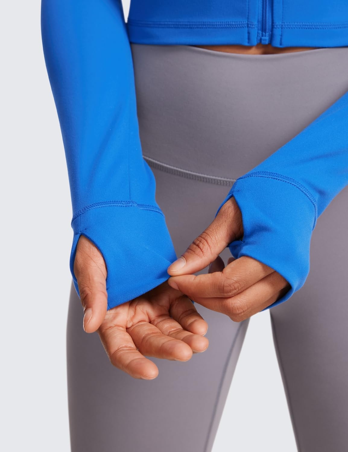 image:imageCRZ YOGA Butterluxe Cropped Athletic Jackets for Women Full Zip Up Track Tops with Thumb Holes PocketsSparkle Blue