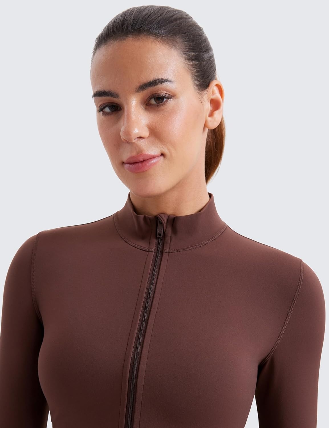 image:imageCRZ YOGA Butterluxe Cropped Athletic Jackets for Women Full Zip Up Track Tops with Thumb Holes PocketsTaupe
