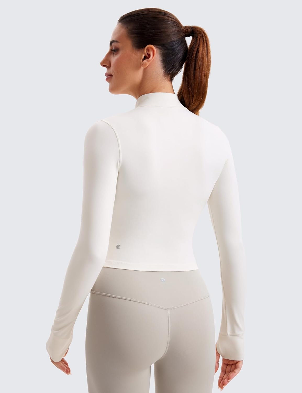 image:imageCRZ YOGA Butterluxe Cropped Athletic Jackets for Women Full Zip Up Track Tops with Thumb Holes PocketsWhite Apricot