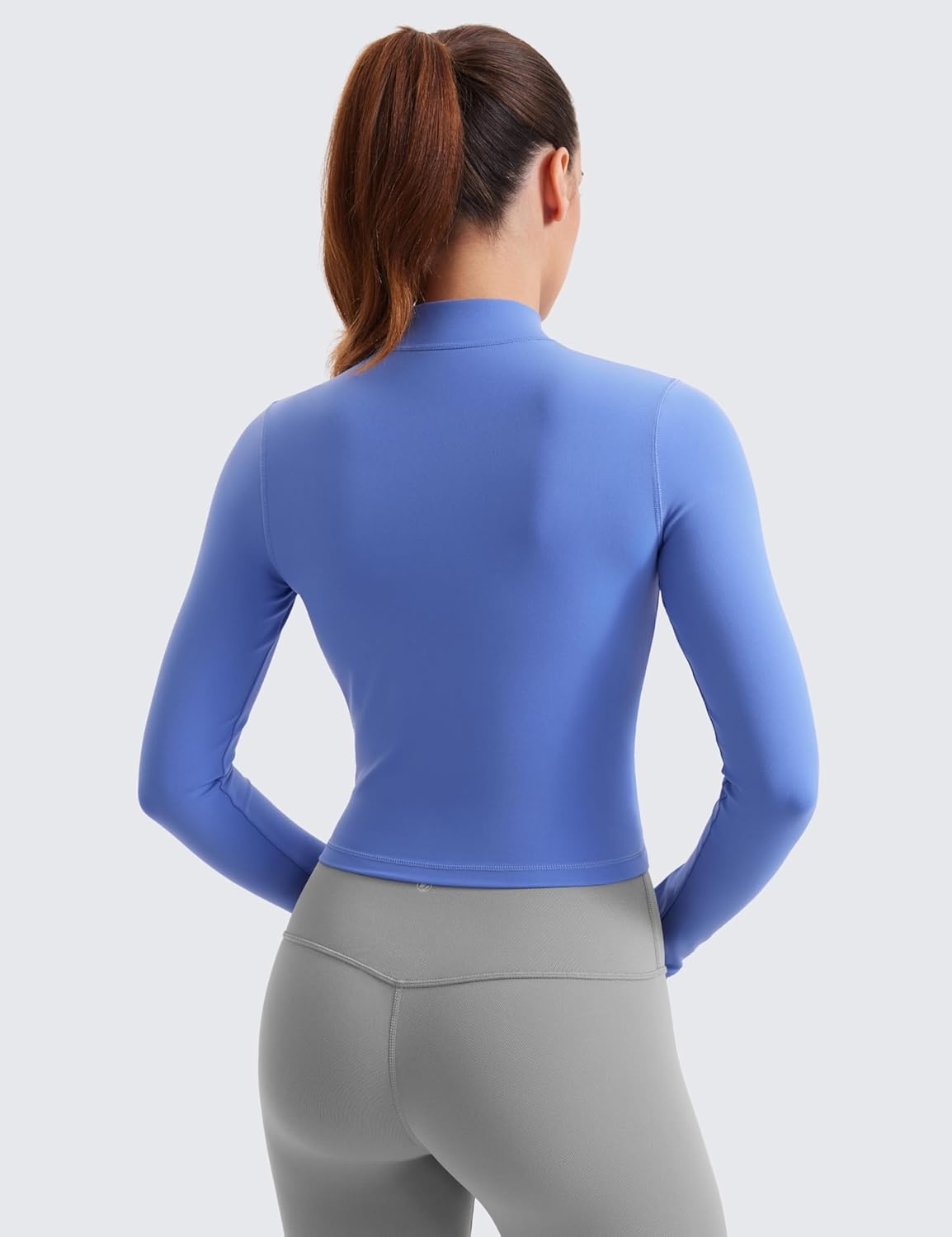 image:imageCRZ YOGA Butterluxe Cropped Athletic Jackets for Women Full Zip Up Track Tops with Thumb Holes PocketsWild Indigo