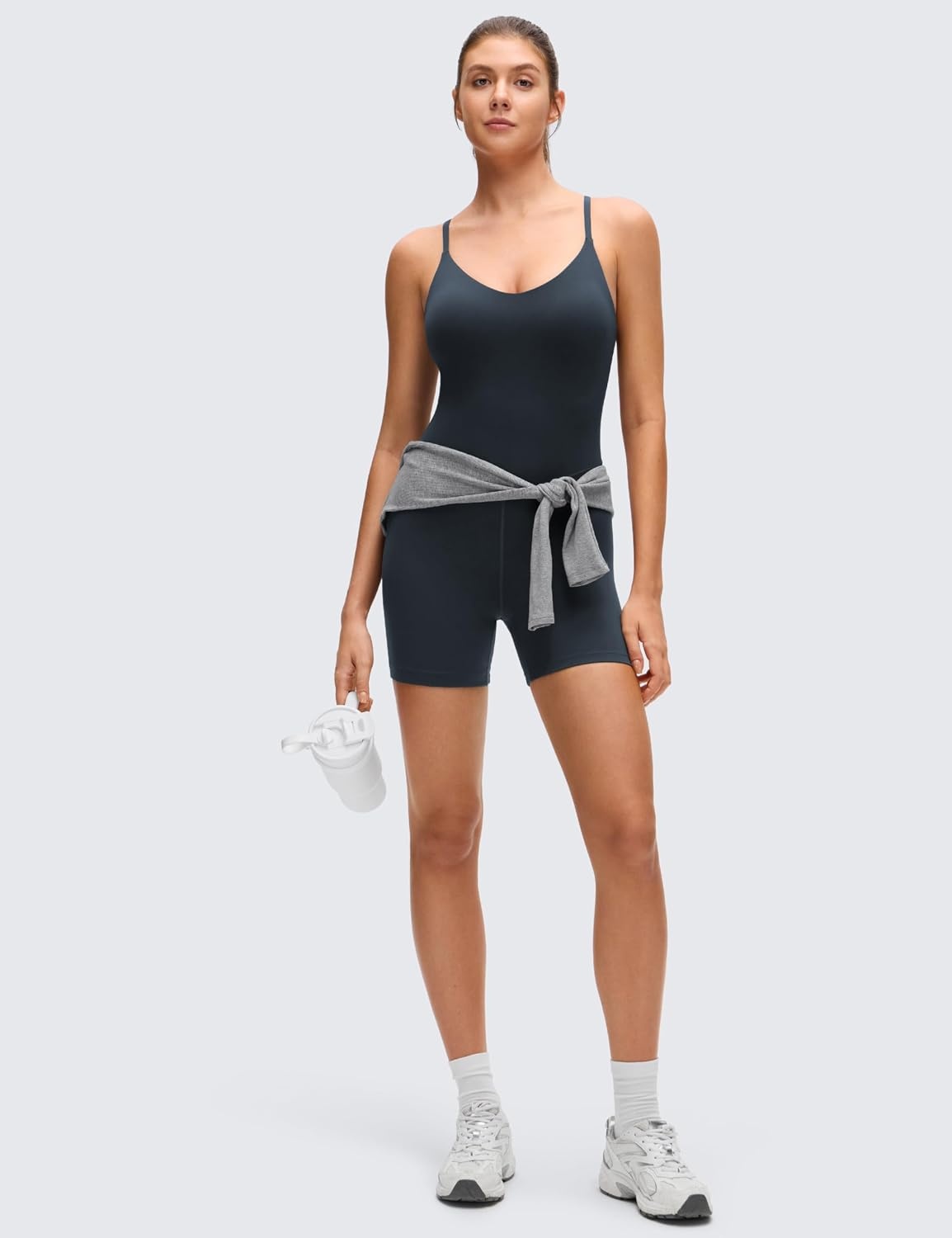 image:imageCRZ YOGA Butterluxe Cross Back Yoga Rompers for Women Bodycon Athletic One Piece Jumpsuit Bodysuit Shorts with Builtin BraTrue Navy