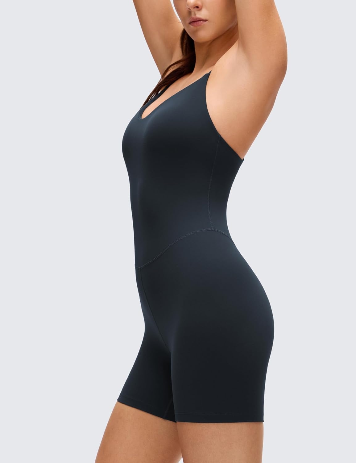 image:imageCRZ YOGA Butterluxe Cross Back Yoga Rompers for Women Bodycon Athletic One Piece Jumpsuit Bodysuit Shorts with Builtin BraTrue Navy