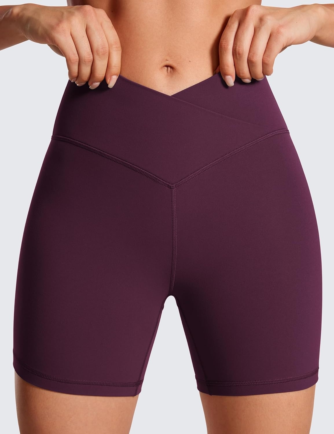 image:imageCRZ YOGA Butterluxe Crossover Biker Shorts 5 Criss Cross High Waisted Workout Yoga Buttery Soft WomensDeep Purple