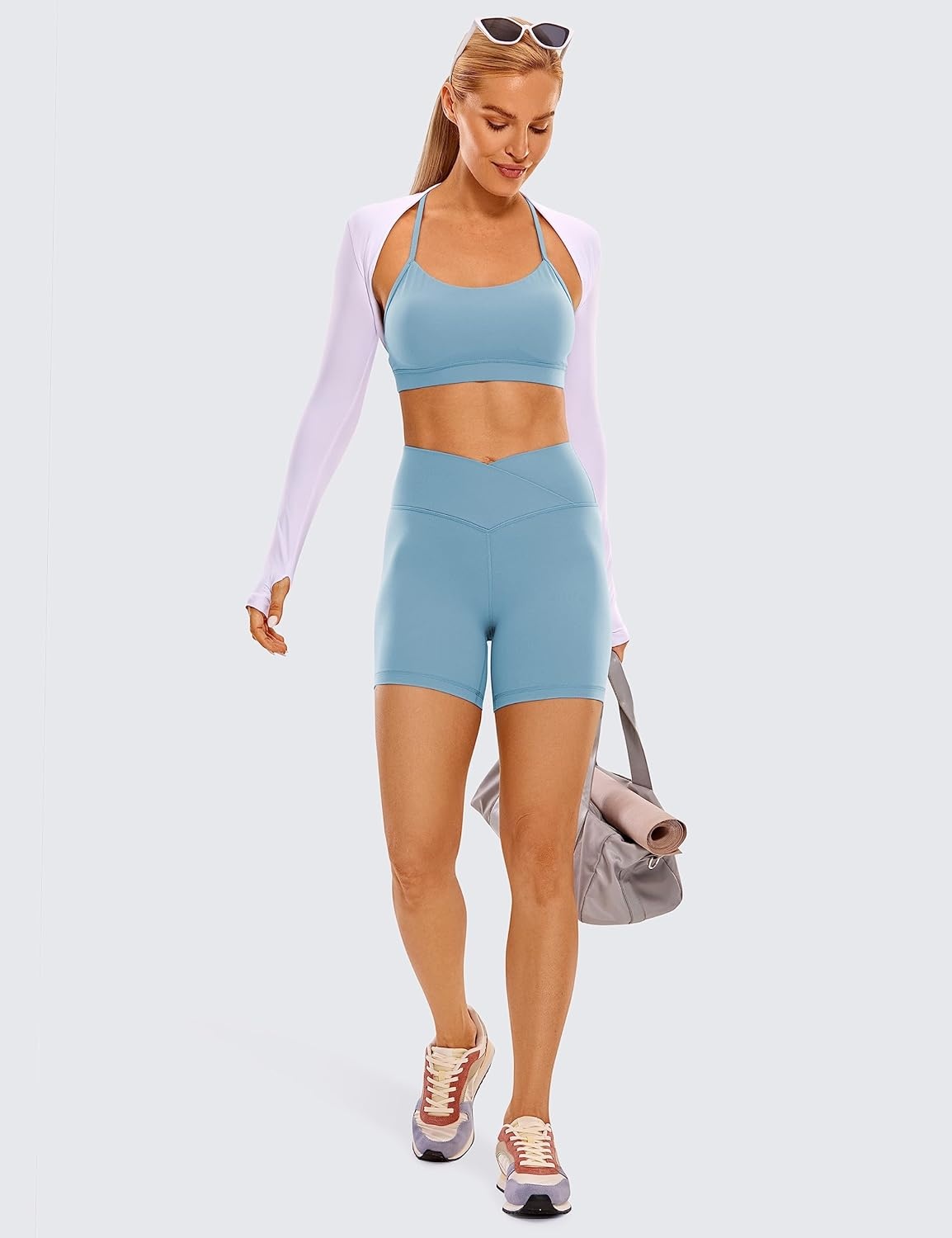 image:imageCRZ YOGA Butterluxe Crossover Biker Shorts 5 Criss Cross High Waisted Workout Yoga Buttery Soft WomensPure Blue