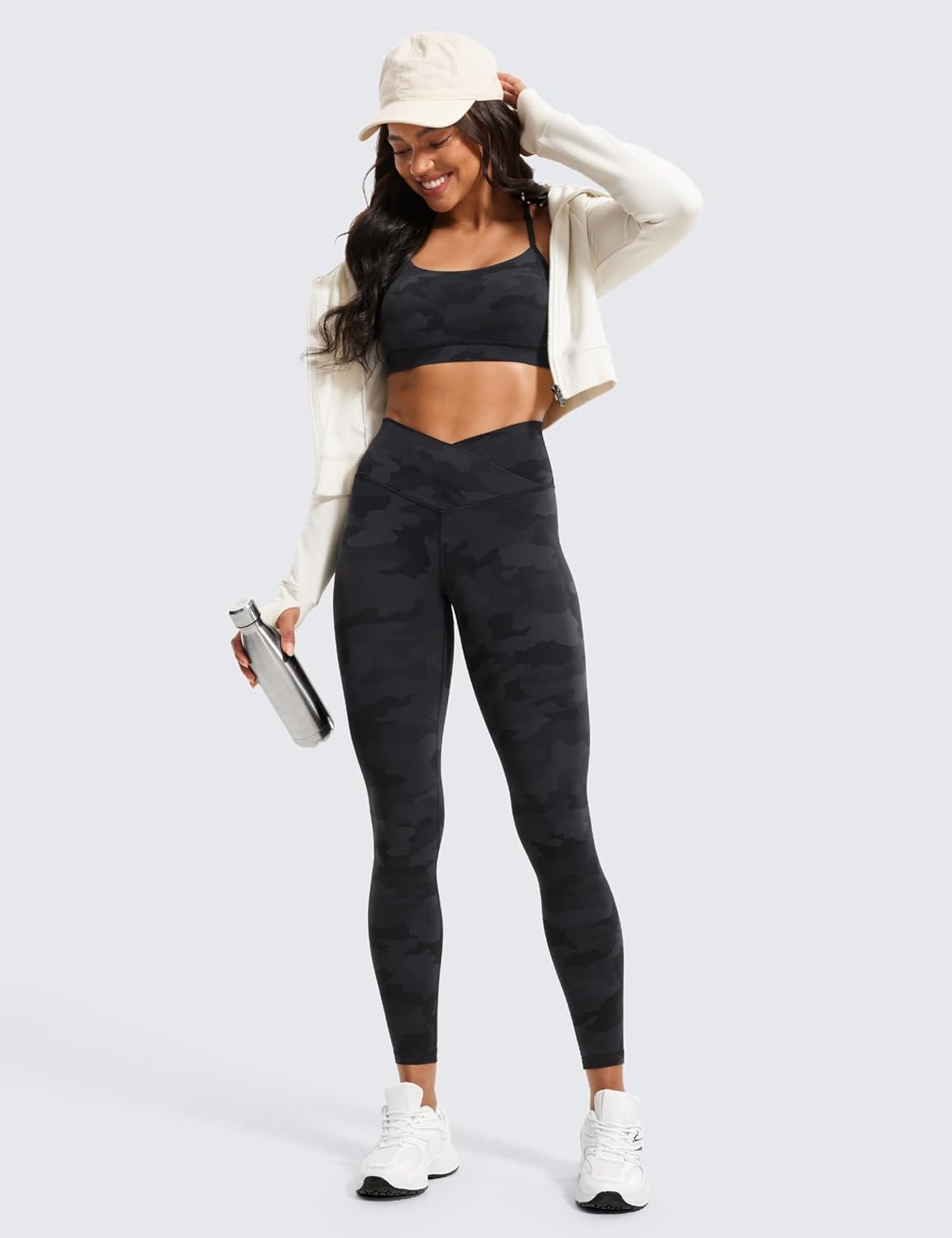 image:imageCRZ YOGA Butterluxe Crossover Waist Leggings 25 V Crossover High Waisted Gym Workout Yoga WomensDark Grey Camouflage 2
