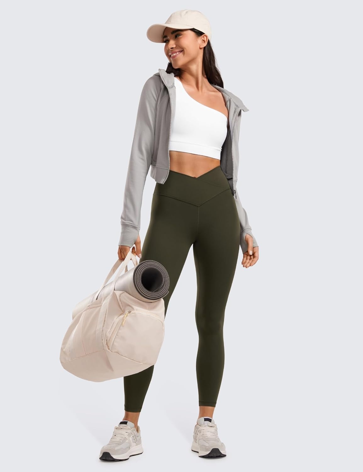 image:imageCRZ YOGA Butterluxe Crossover Waist Leggings 25 V Crossover High Waisted Gym Workout Yoga WomensOlive Green
