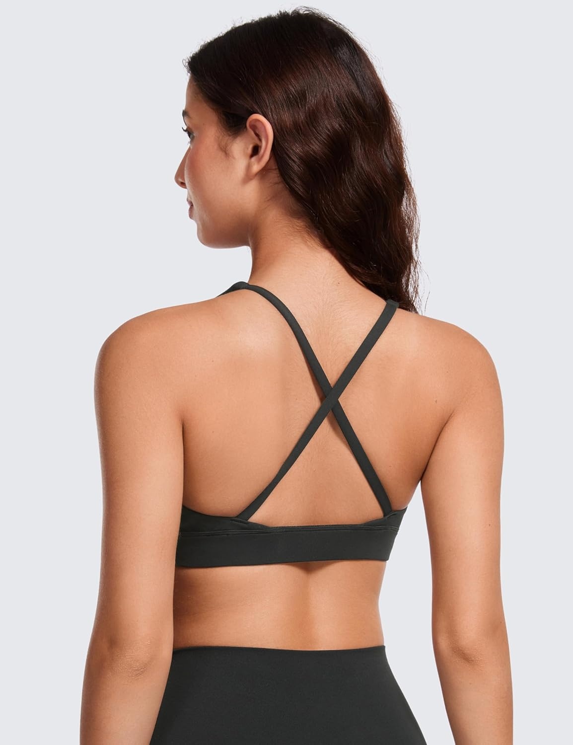 image:imageCRZ YOGA Butterluxe Deep VNeck Sports Bras for Women Spaghetti Strap Criss Cross Padded Top Low Coverage Wireless YogaBlack