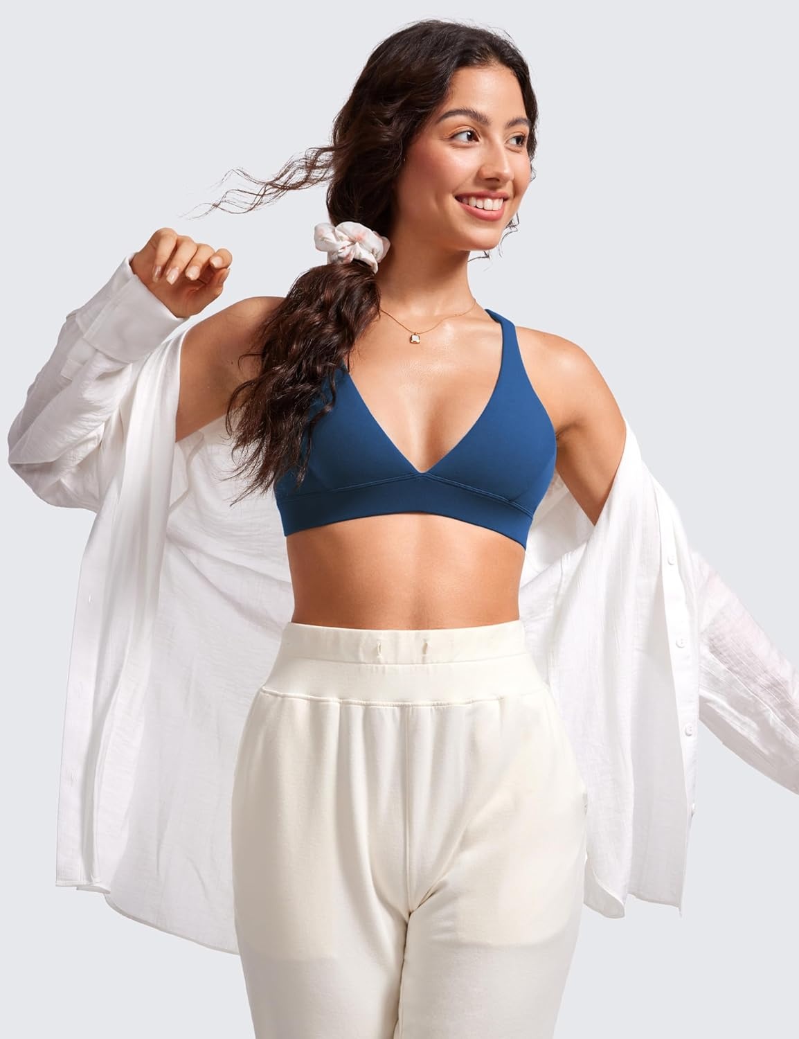 image:imageCRZ YOGA Butterluxe Deep VNeck Sports Bras for Women Spaghetti Strap Criss Cross Padded Top Low Coverage Wireless YogaFrench Navy