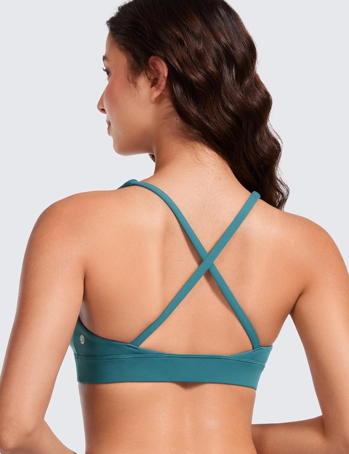 image:imageCRZ YOGA Butterluxe Deep VNeck Sports Bras for Women Spaghetti Strap Criss Cross Padded Top Low Coverage Wireless YogaGreen Jade