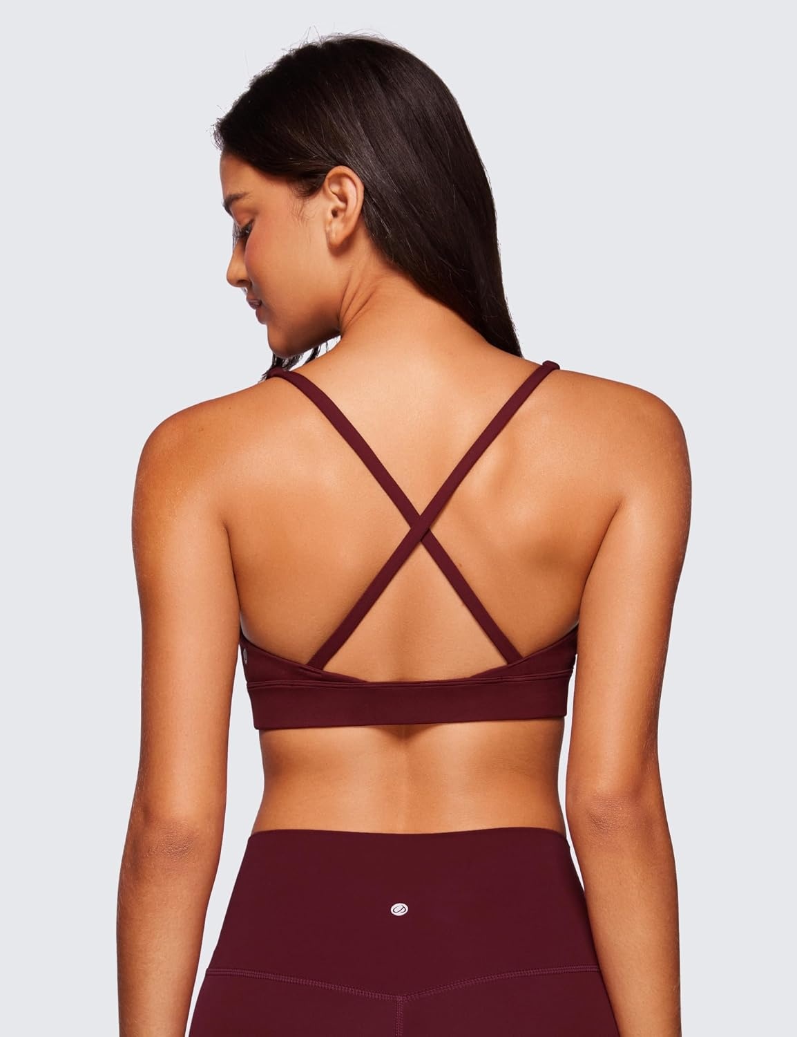 image:imageCRZ YOGA Butterluxe Deep VNeck Sports Bras for Women Spaghetti Strap Criss Cross Padded Top Low Coverage Wireless YogaRed Merlot