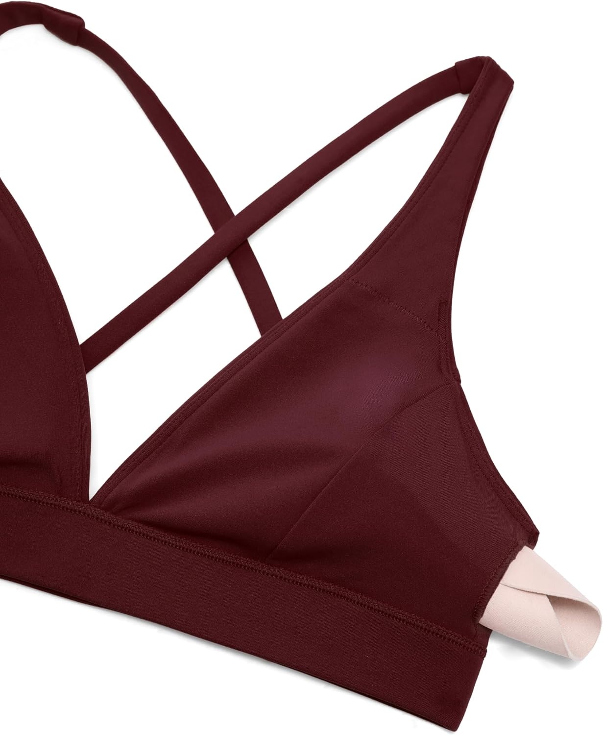image:imageCRZ YOGA Butterluxe Deep VNeck Sports Bras for Women Spaghetti Strap Criss Cross Padded Top Low Coverage Wireless YogaRed Merlot