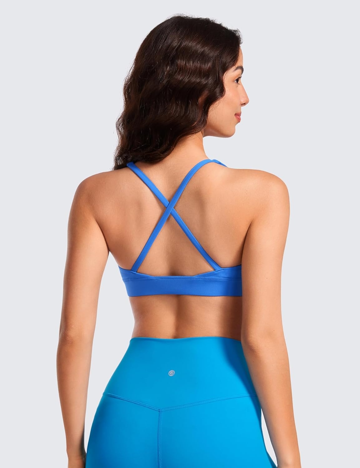 image:imageCRZ YOGA Butterluxe Deep VNeck Sports Bras for Women Spaghetti Strap Criss Cross Padded Top Low Coverage Wireless YogaSparkle Blue