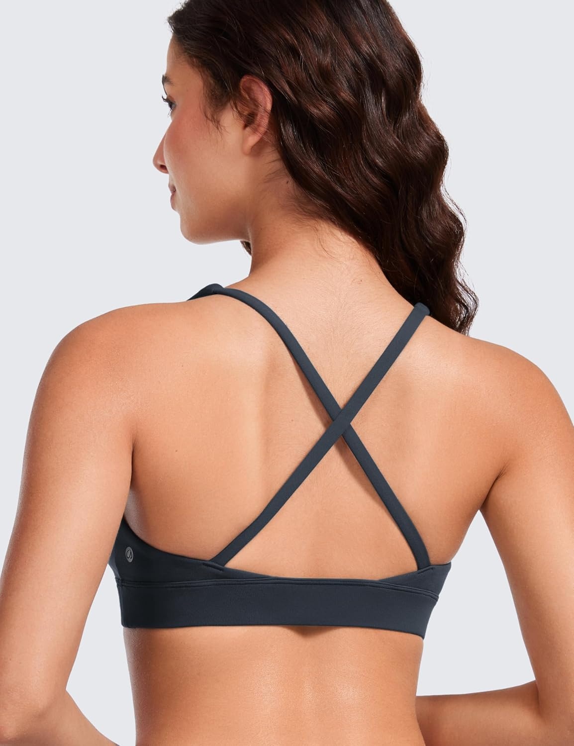 image:imageCRZ YOGA Butterluxe Deep VNeck Sports Bras for Women Spaghetti Strap Criss Cross Padded Top Low Coverage Wireless YogaTrue Navy