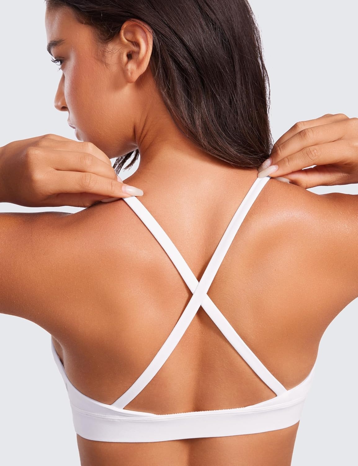 image:imageCRZ YOGA Butterluxe Deep VNeck Sports Bras for Women Spaghetti Strap Criss Cross Padded Top Low Coverage Wireless YogaWhite