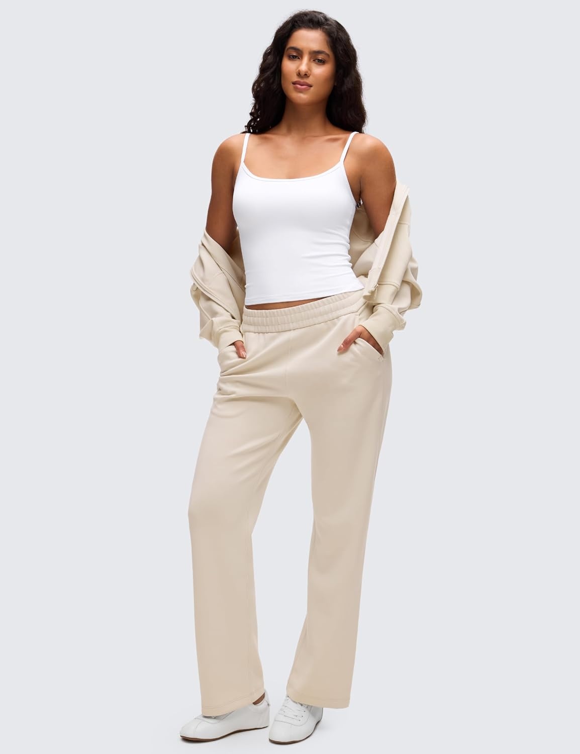 image:imageCRZ YOGA Butterluxe Double Lined Cami Tank Tops for Women Yoga Casual Going Out Soft Scoop Neck Summer Sleeveless ShirtWhite