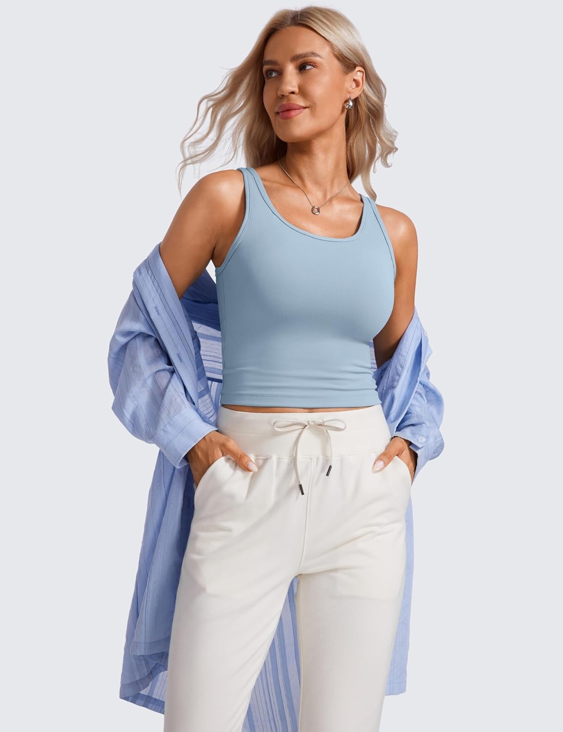 image:imageCRZ YOGA Butterluxe Double Lined Tank Tops for Women Workout Casual Scoop Neck Racerback Crop Sleeveless ShirtCambric Blue