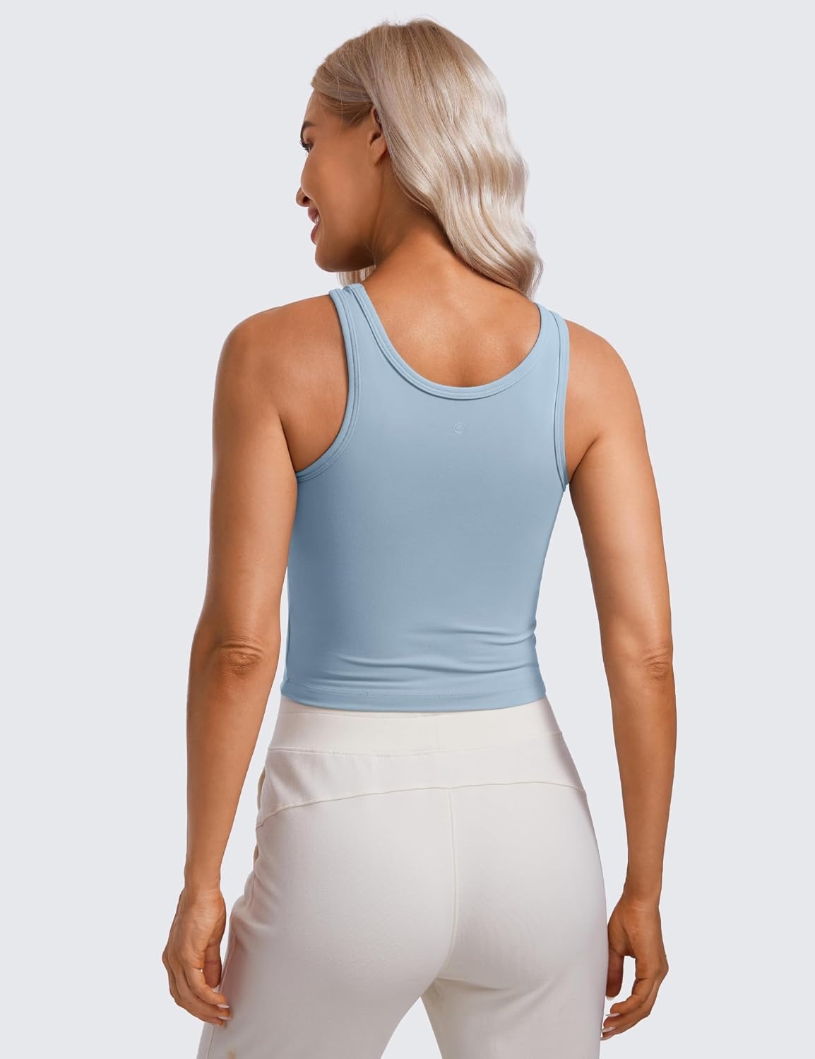image:imageCRZ YOGA Butterluxe Double Lined Tank Tops for Women Workout Casual Scoop Neck Racerback Crop Sleeveless ShirtCambric Blue