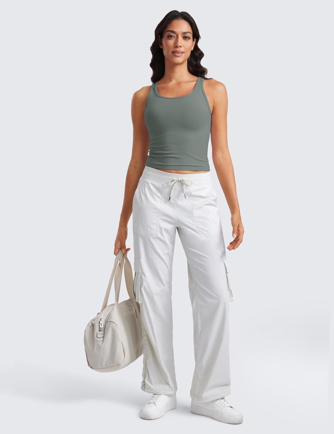 image:imageCRZ YOGA Butterluxe Double Lined Tank Tops for Women Workout Casual Scoop Neck Racerback Crop Sleeveless ShirtGrey Sage