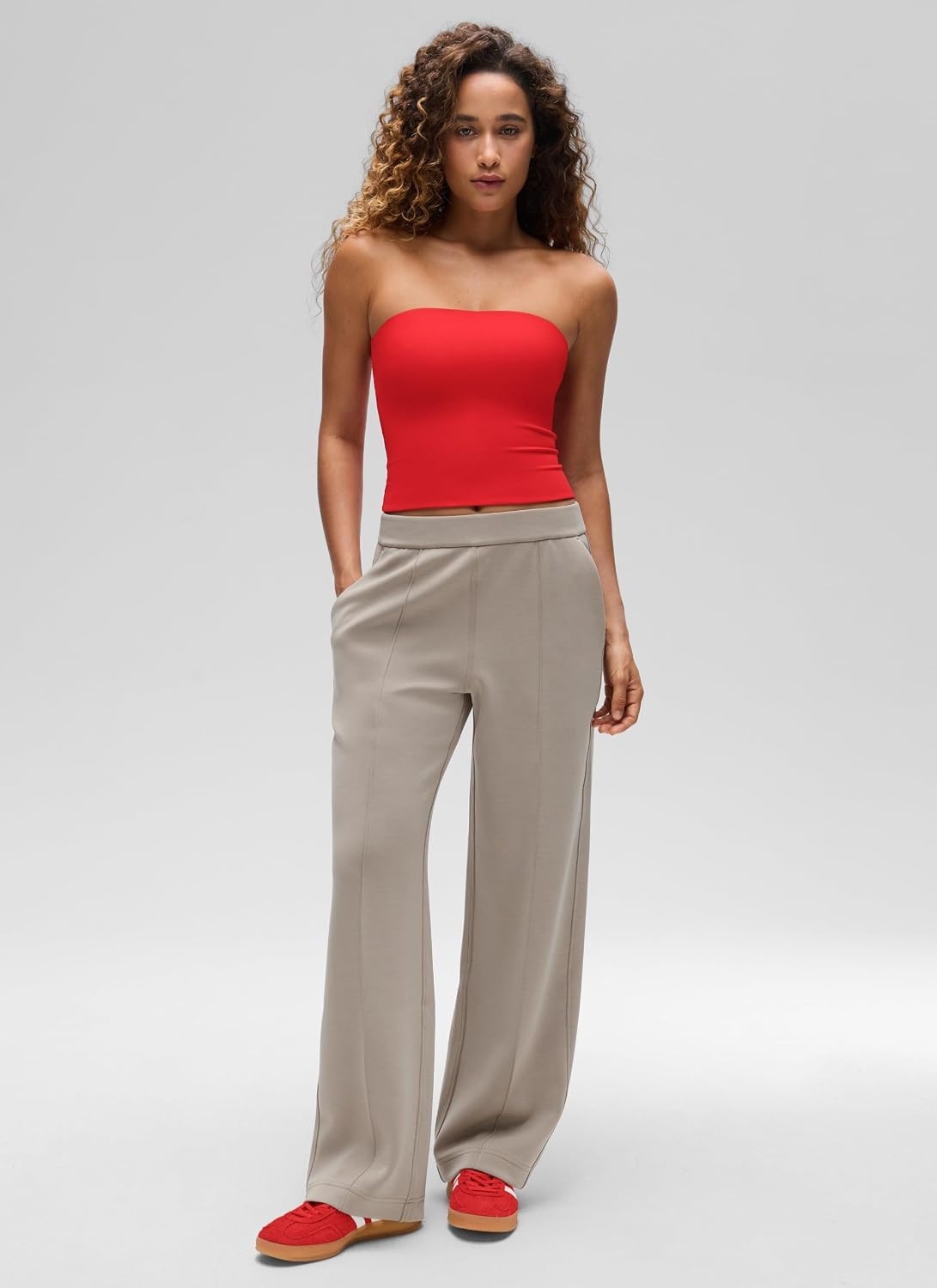 image:imageCRZ YOGA Butterluxe Double Lined Tube Tops for Women Going Out Casual Tank Bandeau Crop Strapless ShirtsDeep Red
