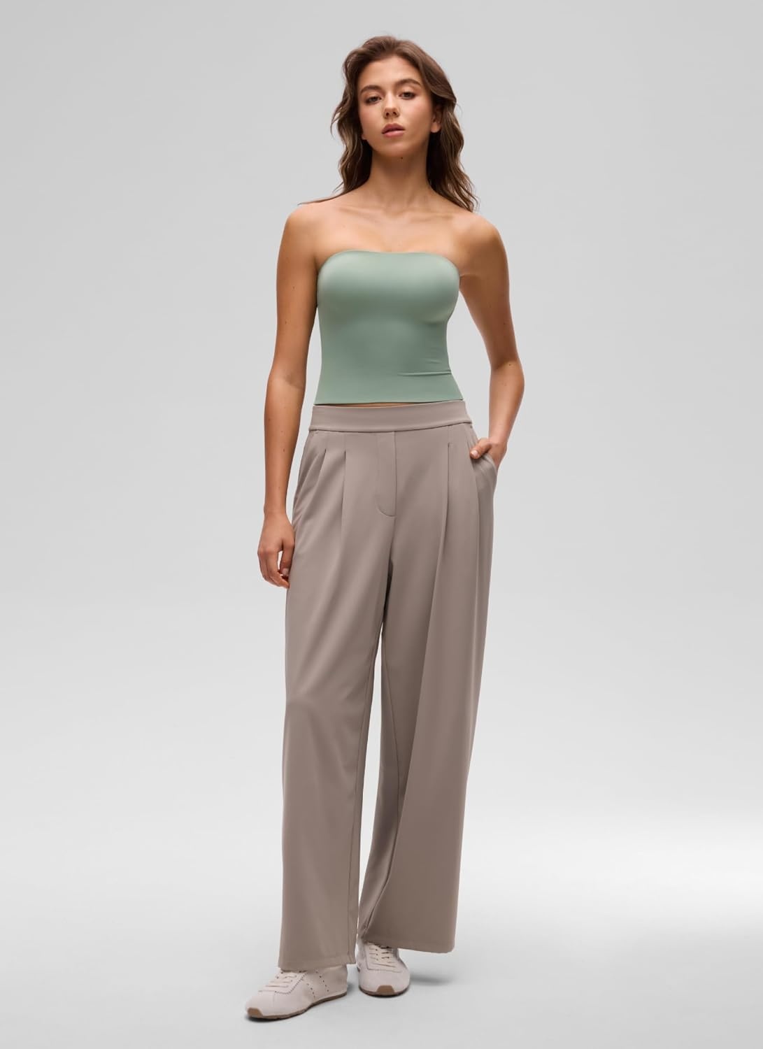 image:imageCRZ YOGA Butterluxe Double Lined Tube Tops for Women Going Out Casual Tank Bandeau Crop Strapless ShirtsGreen Palm Court